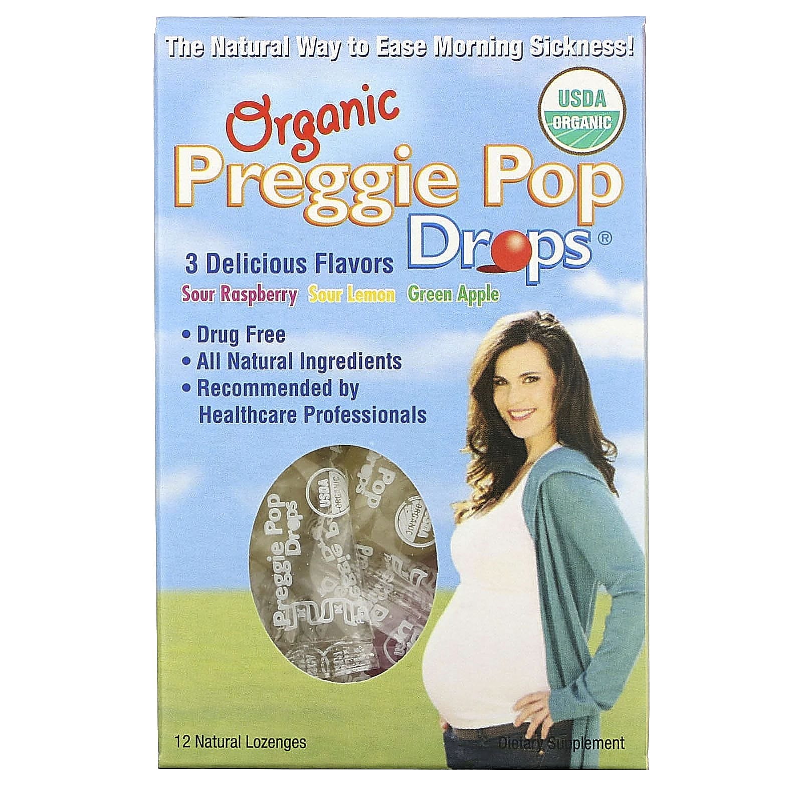 Three Lollies, Gotas de Preggie orgánico, 3 deliciosos sabores, 12 píldoras