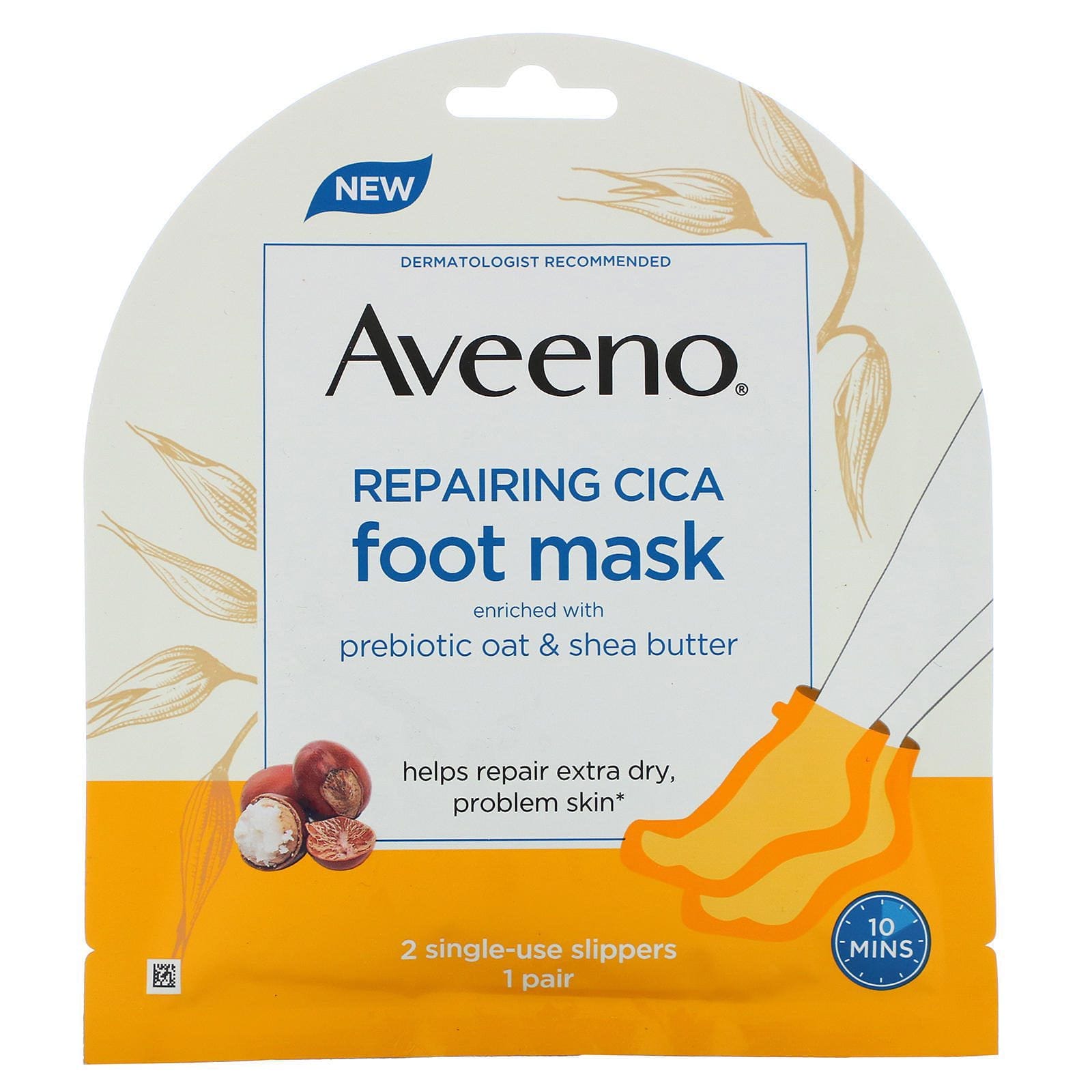 Aveeno, Mascarilla para pies reparadora con centella asiática, 2 pantuflas de uso único