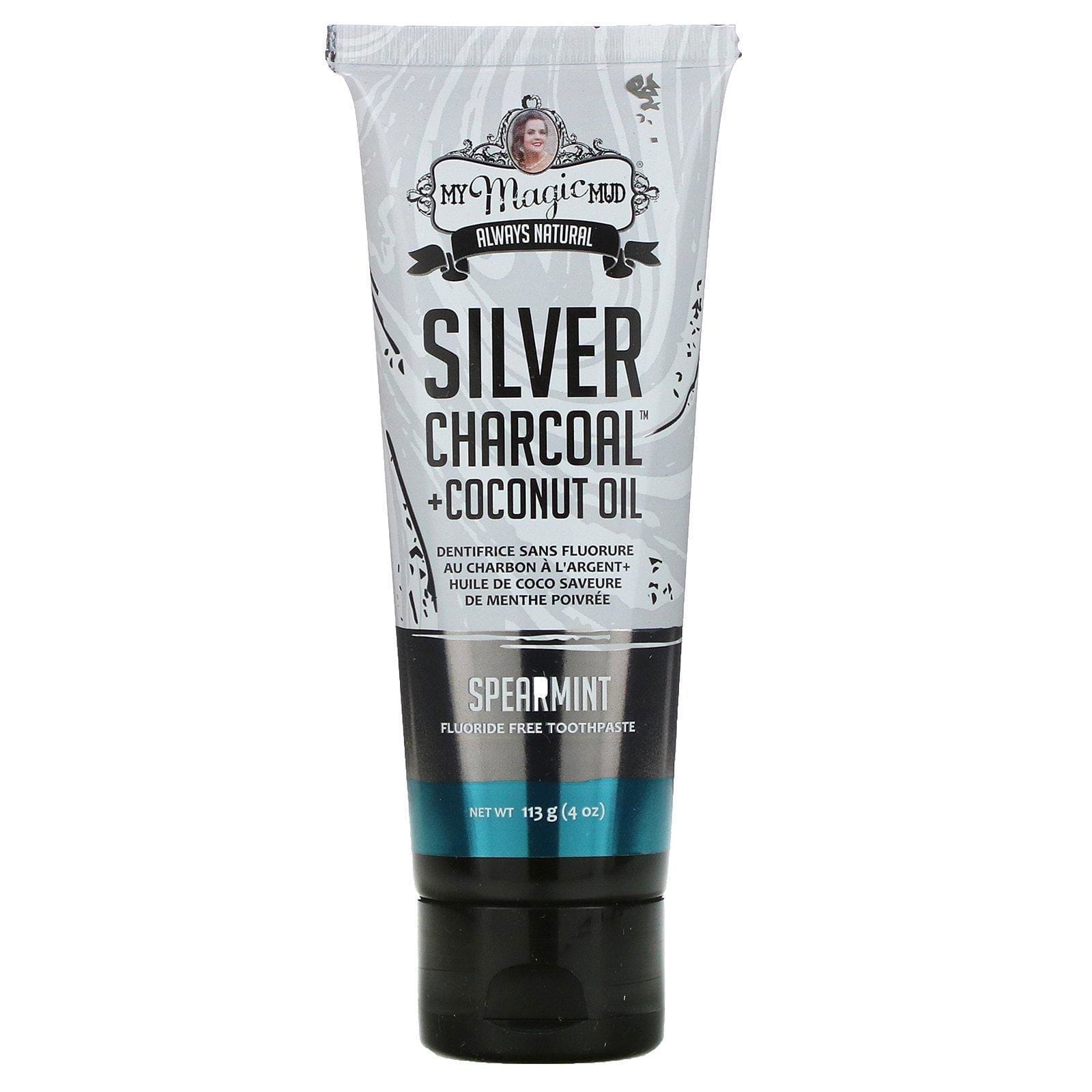 My Magic Mud, Silver Charcoal + Coconut Oil, Teeth Whitening, Fluoride-Free Toothpaste, Spearmint, 4 oz (113 g)