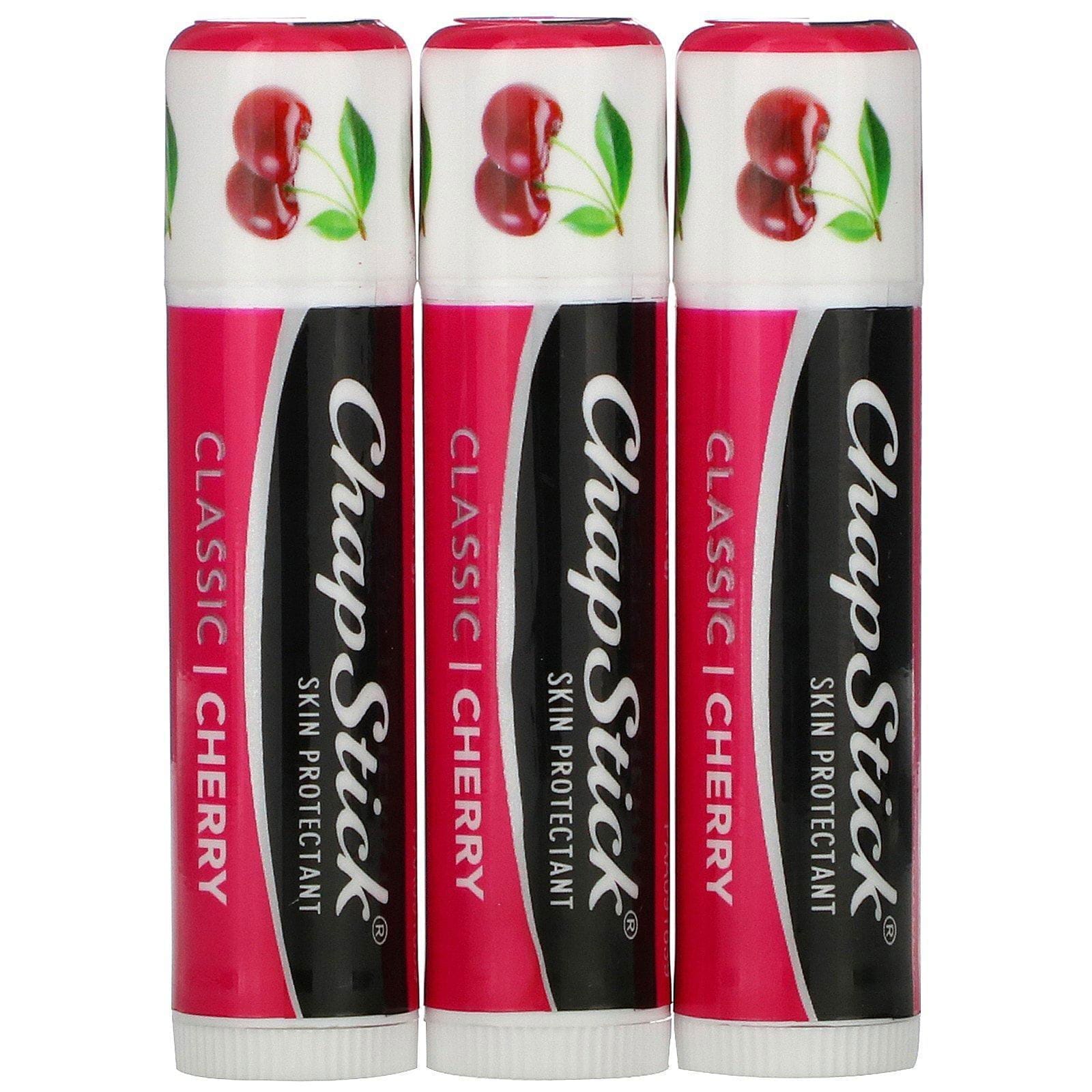 Chapstick, Bálsamo para el cuidado de labios, Protector de la piel, Cereza clásica, 3 barras, 4 g (0,15 oz) cada una