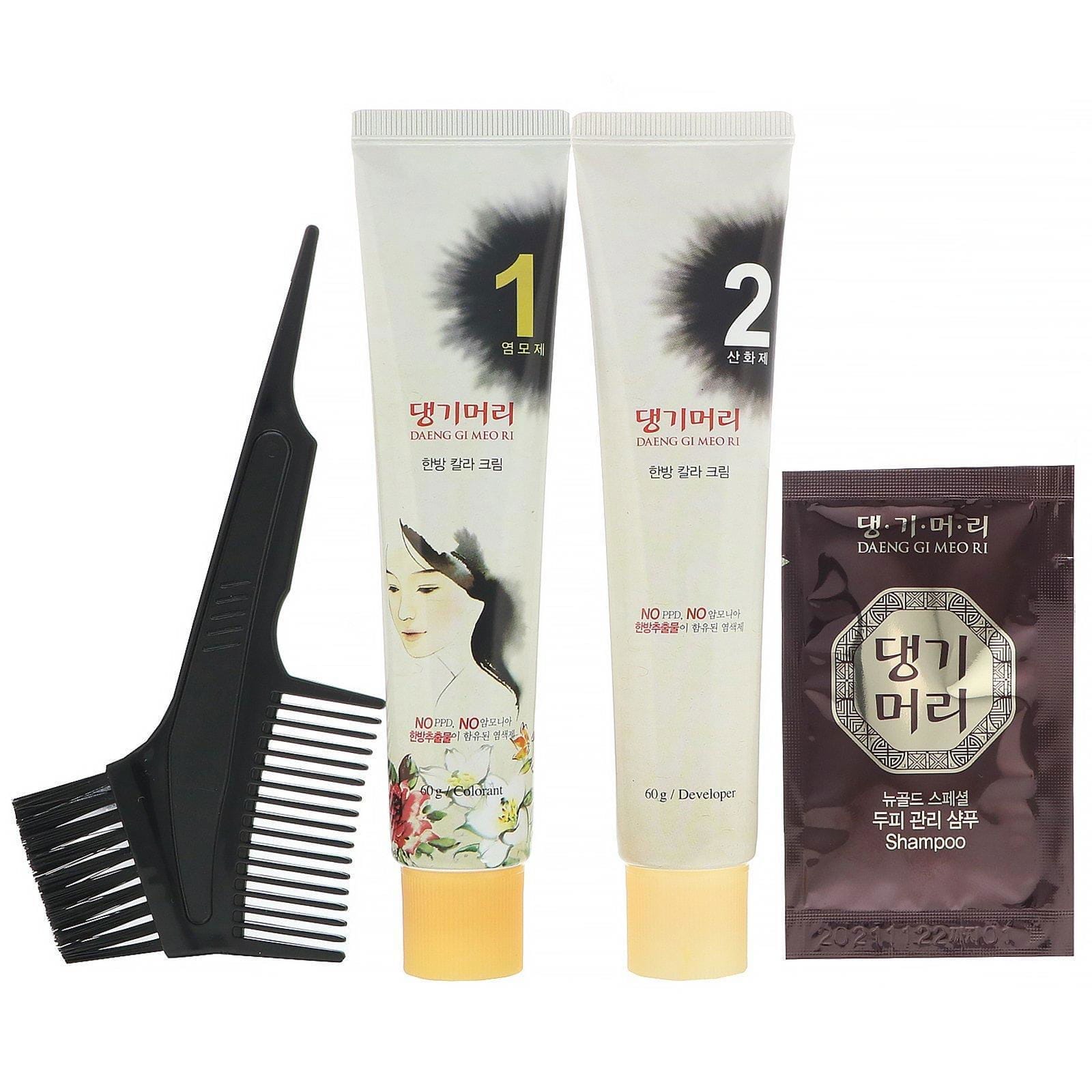 Doori Cosmetics, Daeng Gi Meo Ri, Tintura para el cabello con hierbas medicinales, Marrón claro, 1 kit