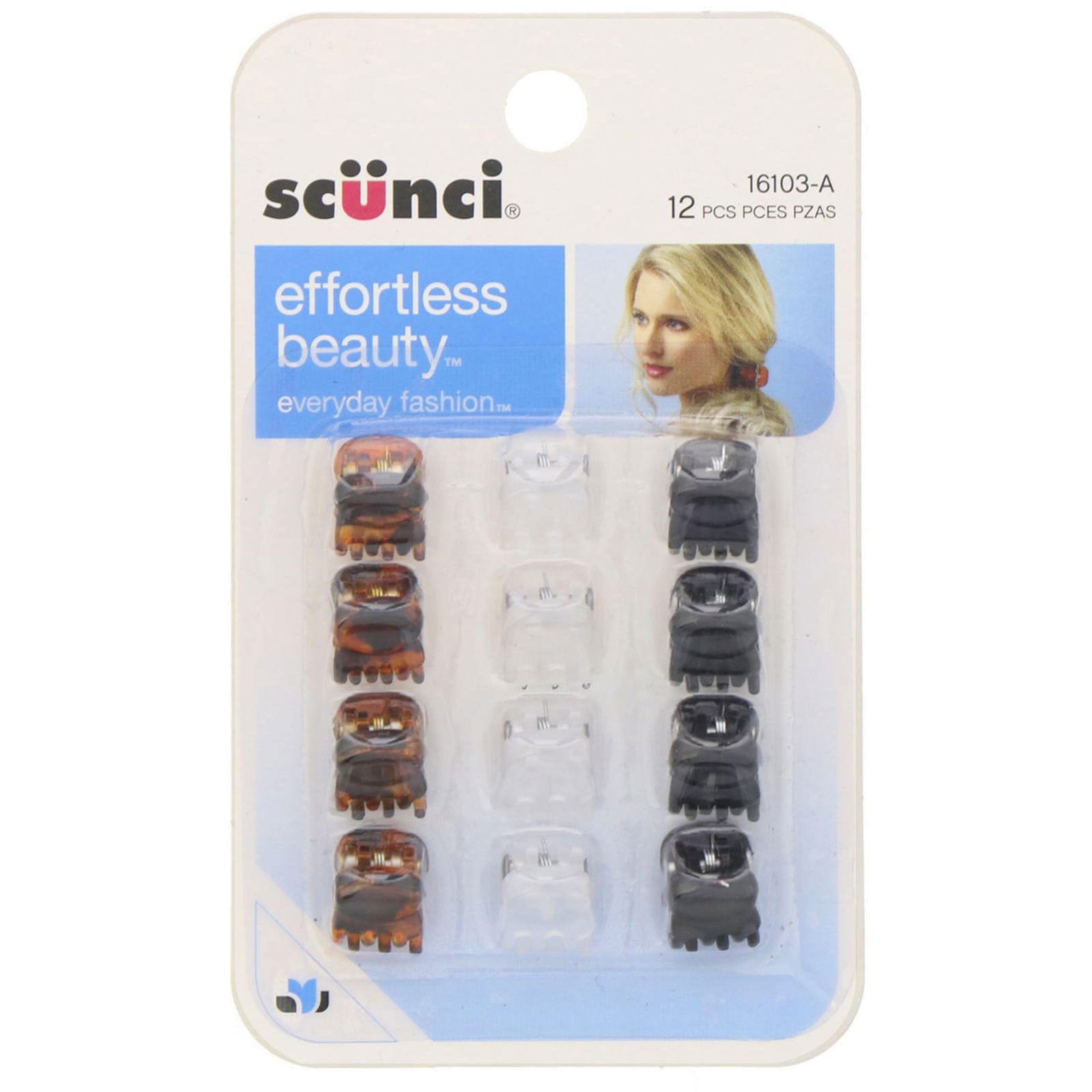 Scunci, Effortless Beauty, Minipinzas, varios colores, 12 unidades