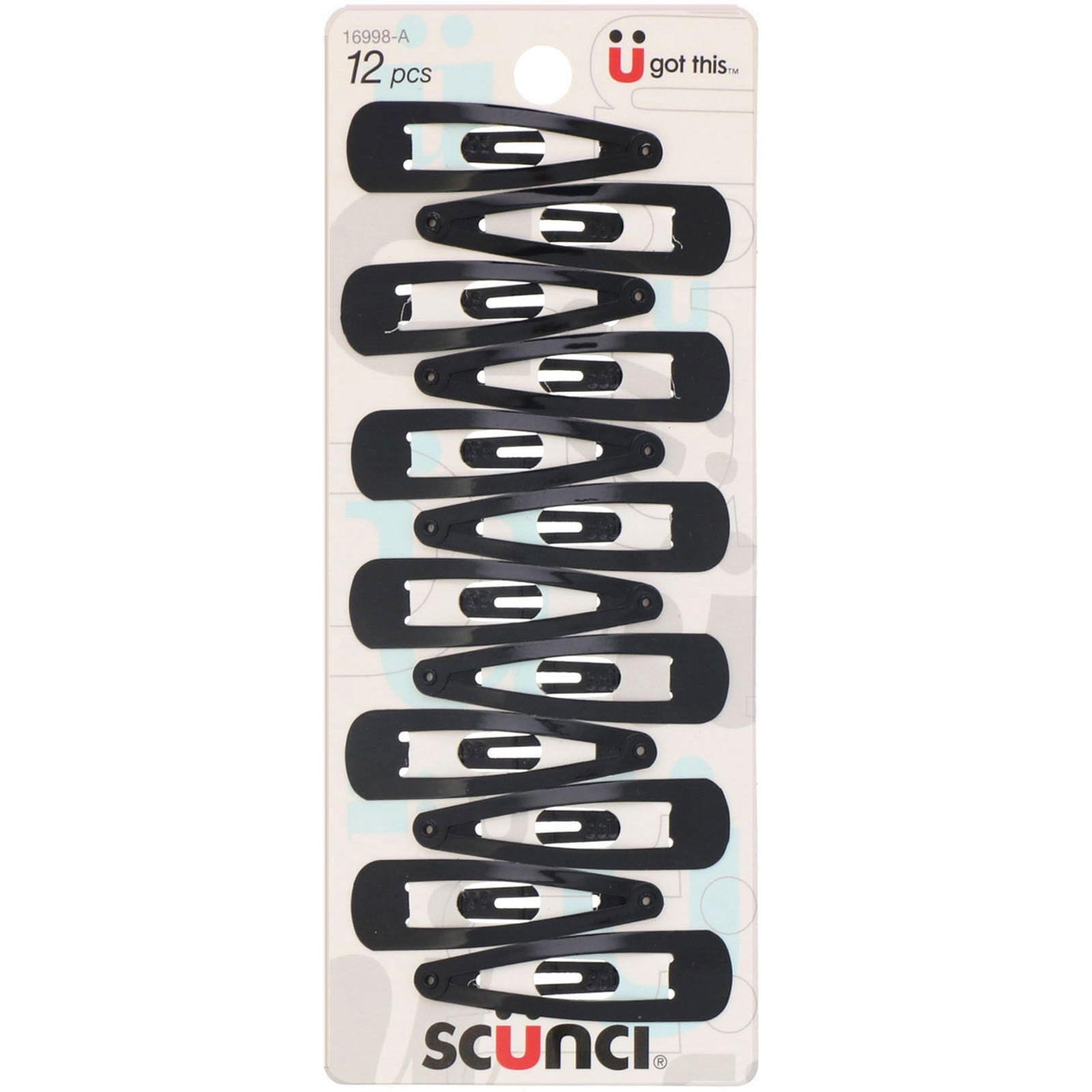 Scunci, Clips a presión para el cabello, color negro, 12 unidades