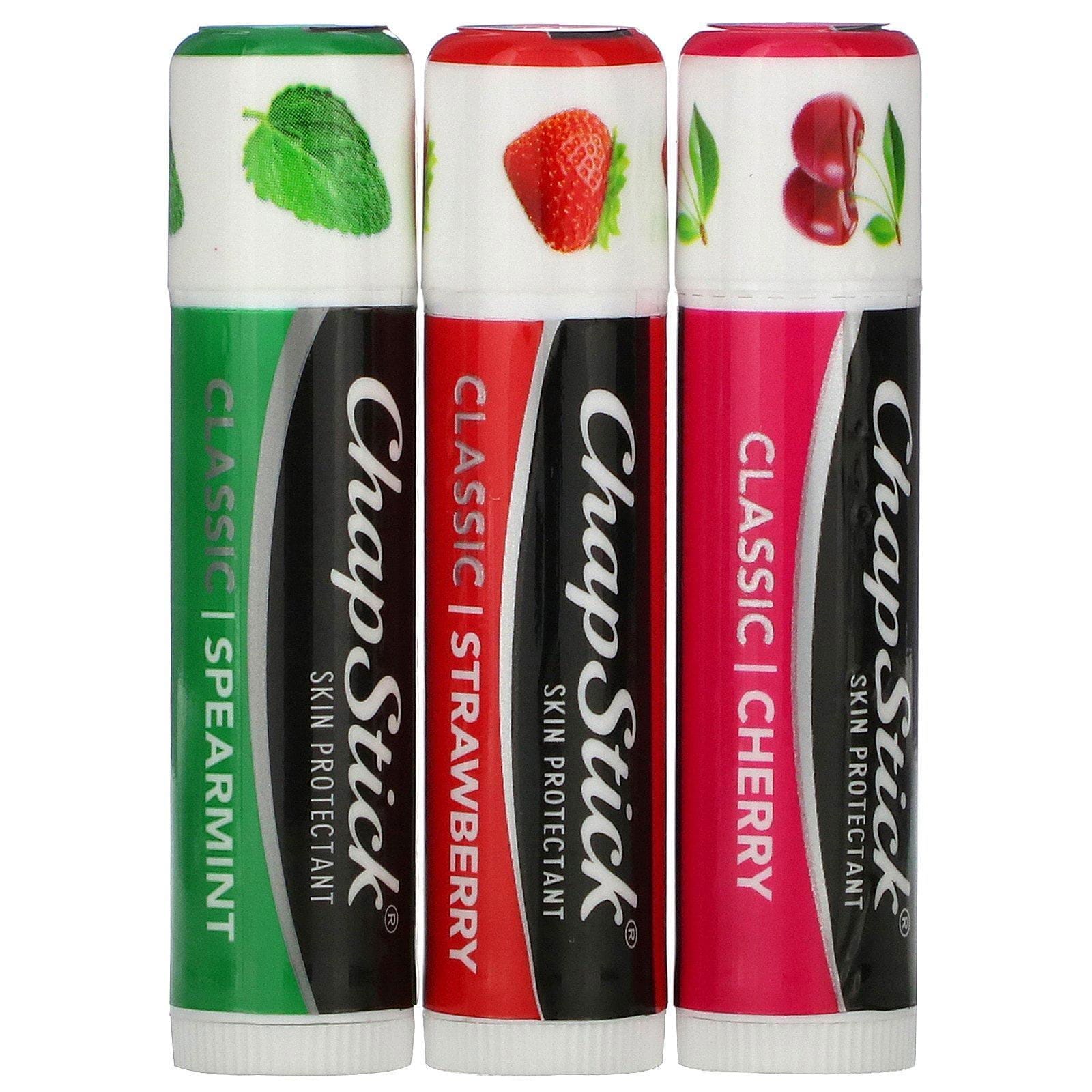 Chapstick, Bálsamo para el cuidado de labios, Protector de la piel, Colección clásica, 3 barras, 4 g (0,15 oz) cada una