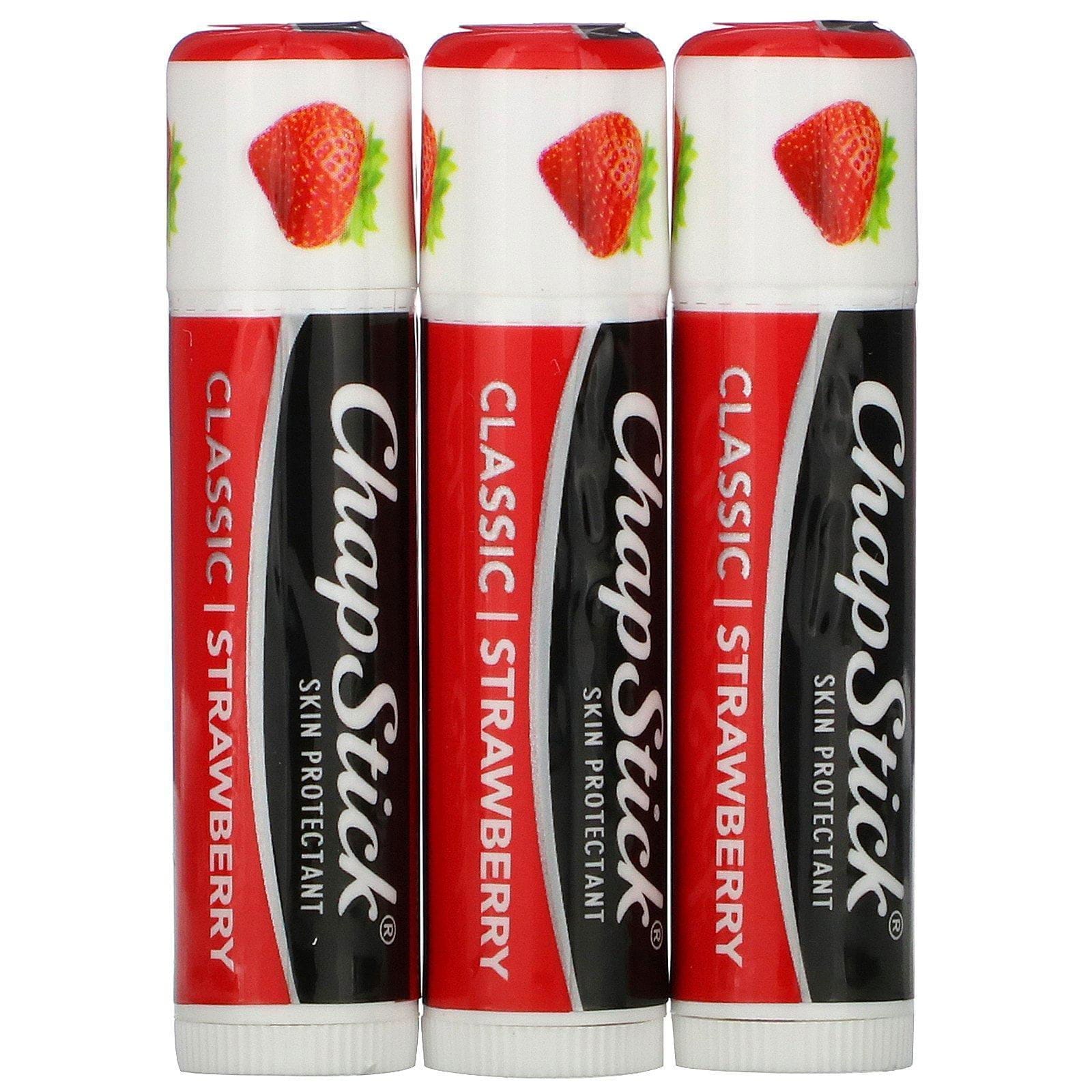 Chapstick, Bálsamo para el cuidado de labios, Protector de la piel, Fresa clásica, 3 barras, 4 g (0,15 oz) cada una
