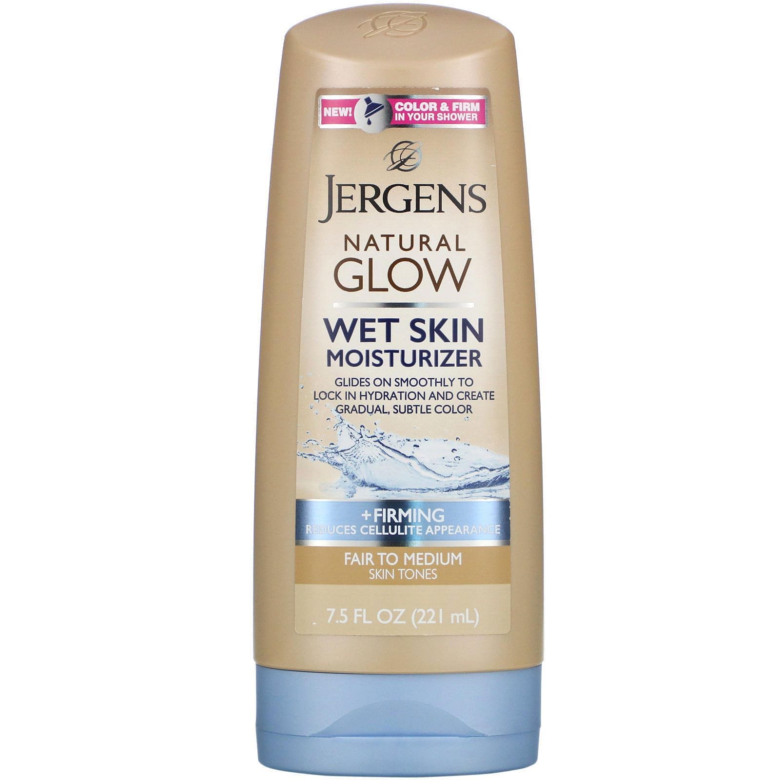 Jergens, Natural Glow, Crema humectante para piel húmeda, reafirmante, regular a medio, 221 ml (7,5 oz. líq.)