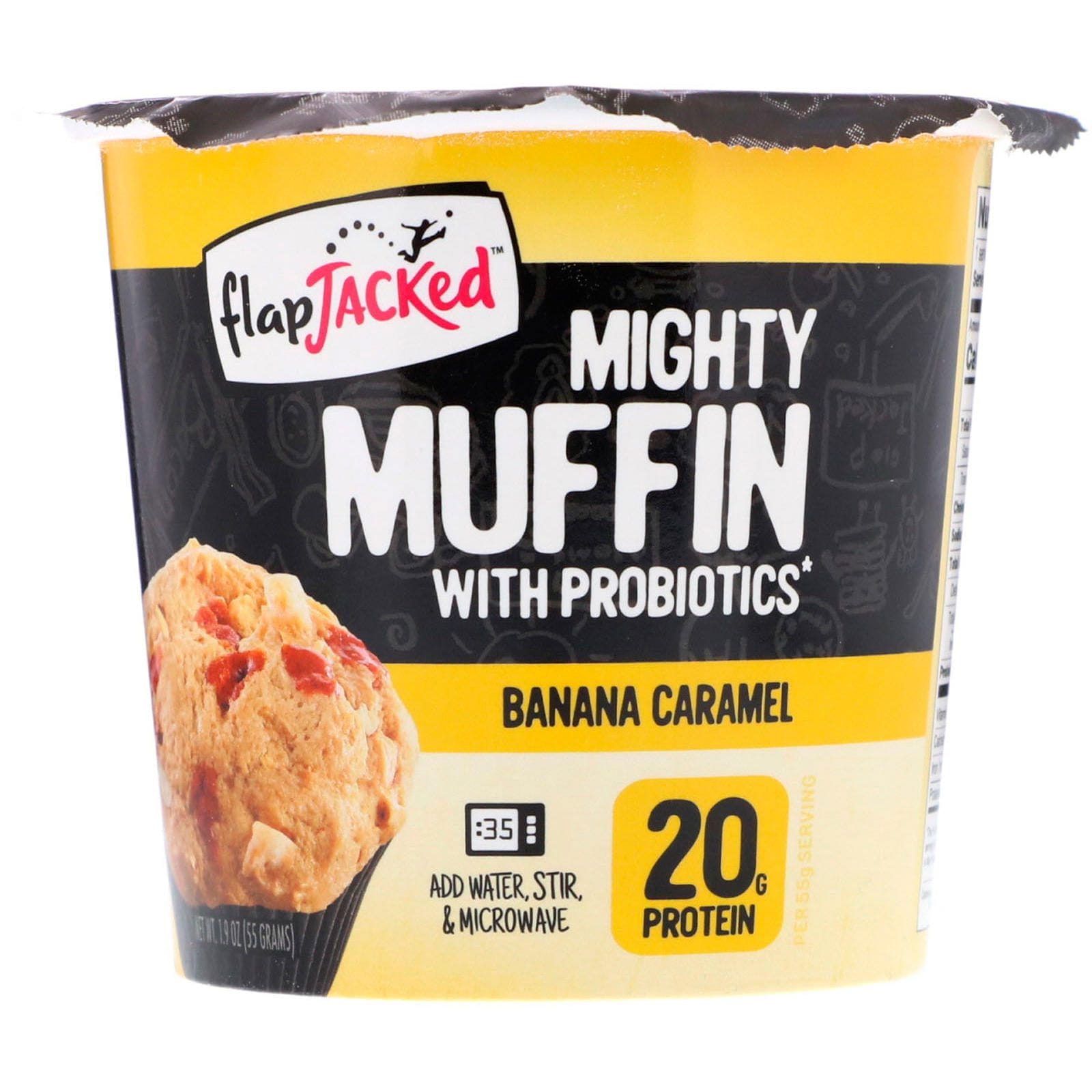 FlapJacked, Poderoso muffin con probióticos, caramelo de banana, 1.9 oz. (55 gr.)