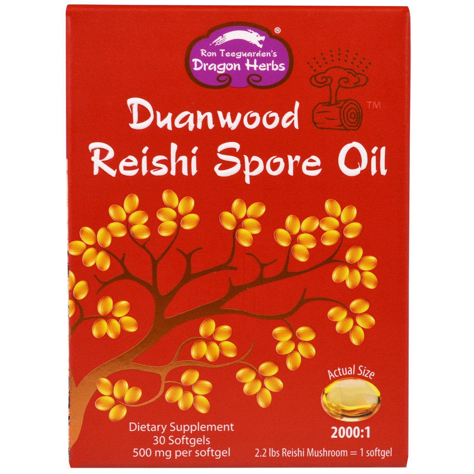 Dragon Herbs, Aceite de esporas de reishi Duanwood, 500 mg, 30 cápsulas blandas