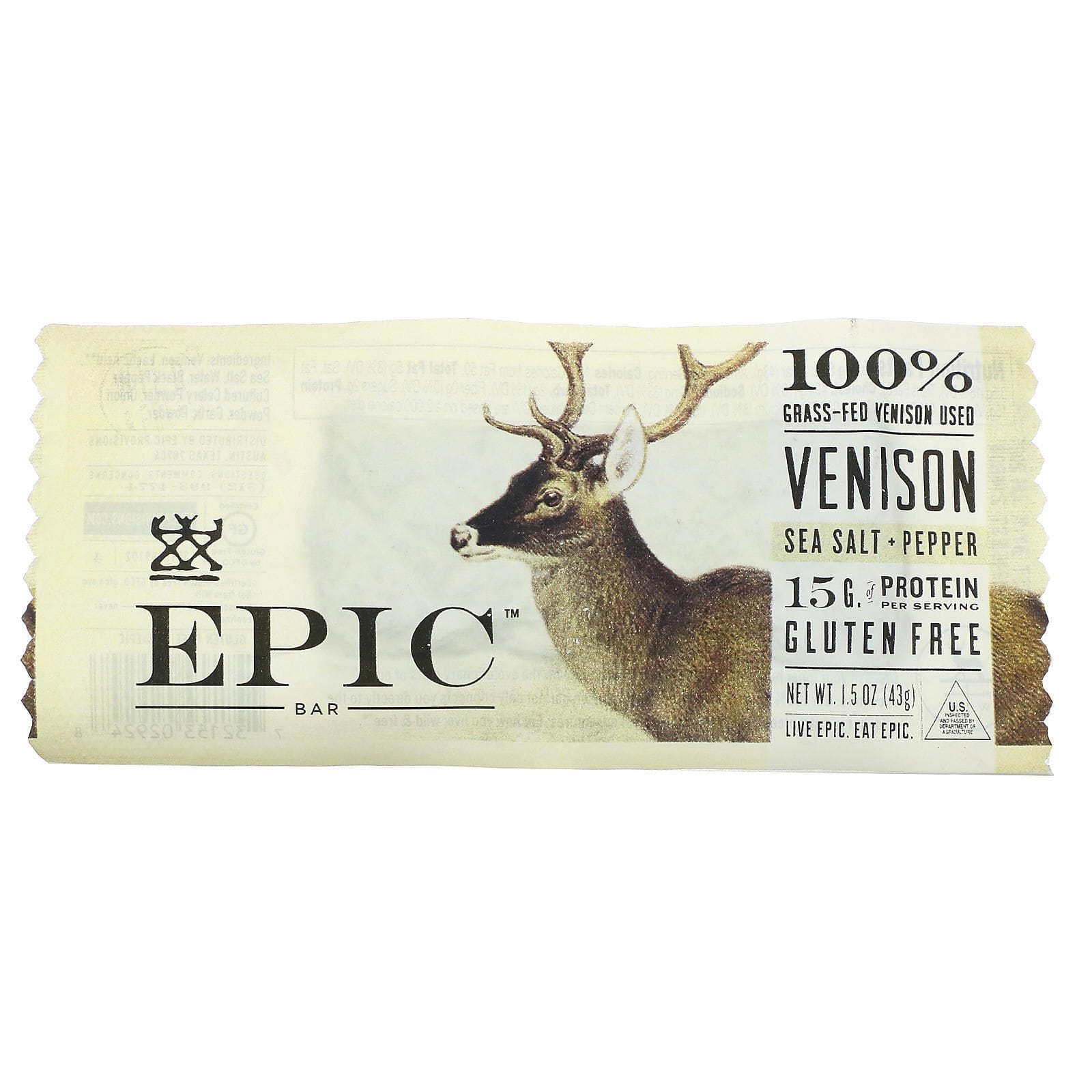 Epic Bar, Venison, Sea Salt + Pepper, 1 Bar, 1.5 oz ( 43 g)