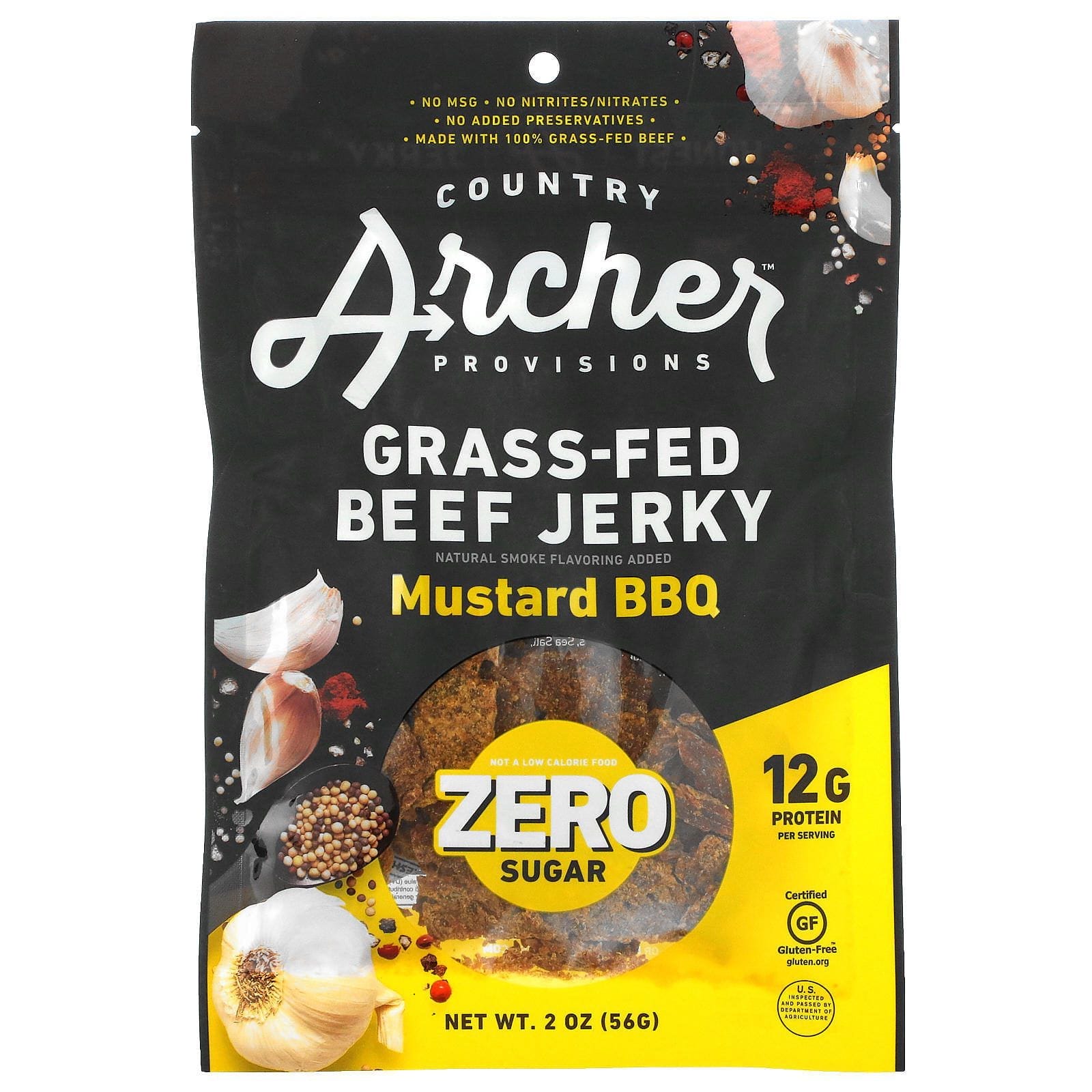 Country Archer Jerky, Grass-Fed Beef Jerky, Mustard BBQ, 2 oz (56 g)