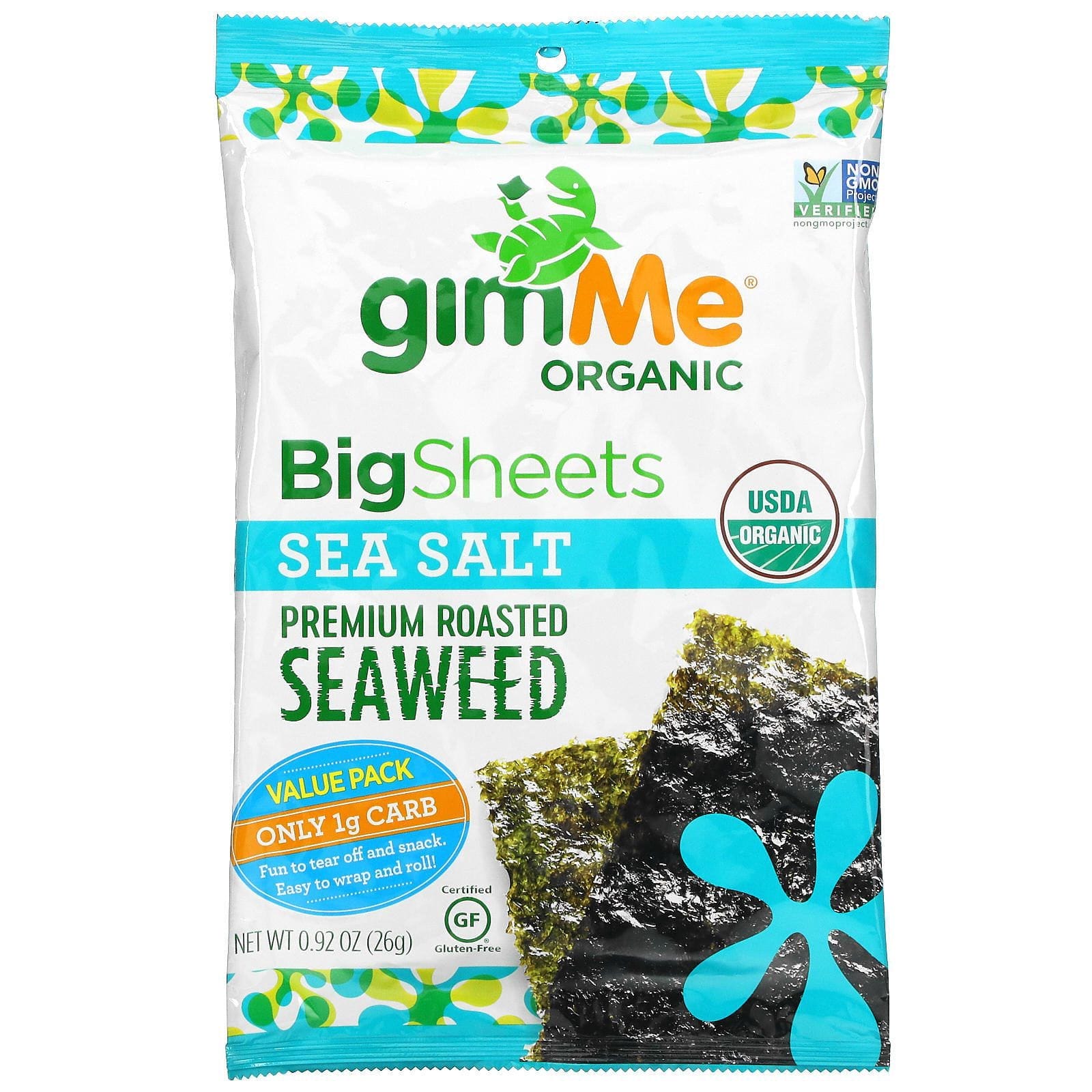 gimMe, Premium Roasted Seaweed, Big Sheets, Sea Salt , 0.92 oz (26 g)