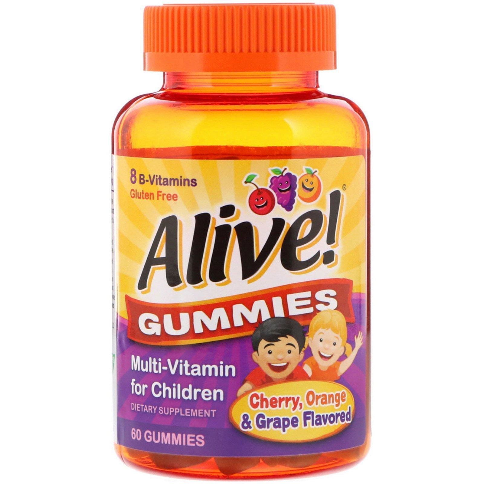 Nature's Way, Alive! Gomitas multivitamínicas para niños, Sabor a cereza, naranja y uva, 60 gomitas