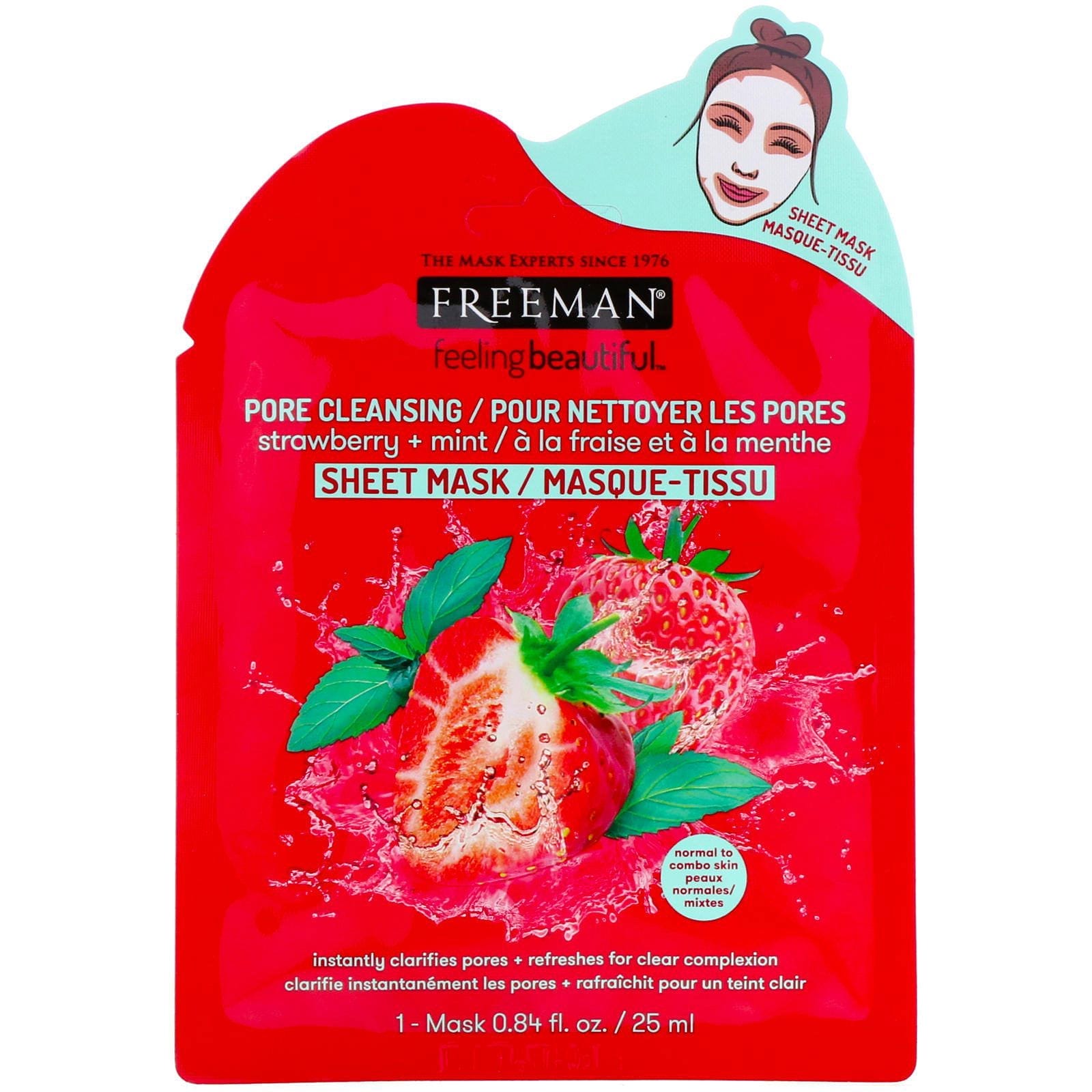 Freeman Beauty, Feeling Beautiful, Máscara limpiadora de poros, Fresa y Menta, 1 máscara
