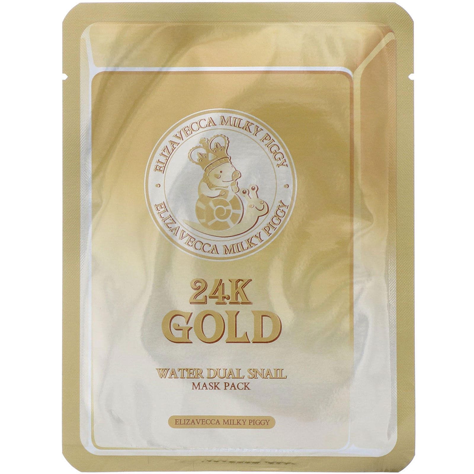 Elizavecca, Milky Piggy, 24K Gold, Paquete de mascarillas dual con agua y baba de caracol, 10 mascarillas, 25 g (0,88 oz) cada una