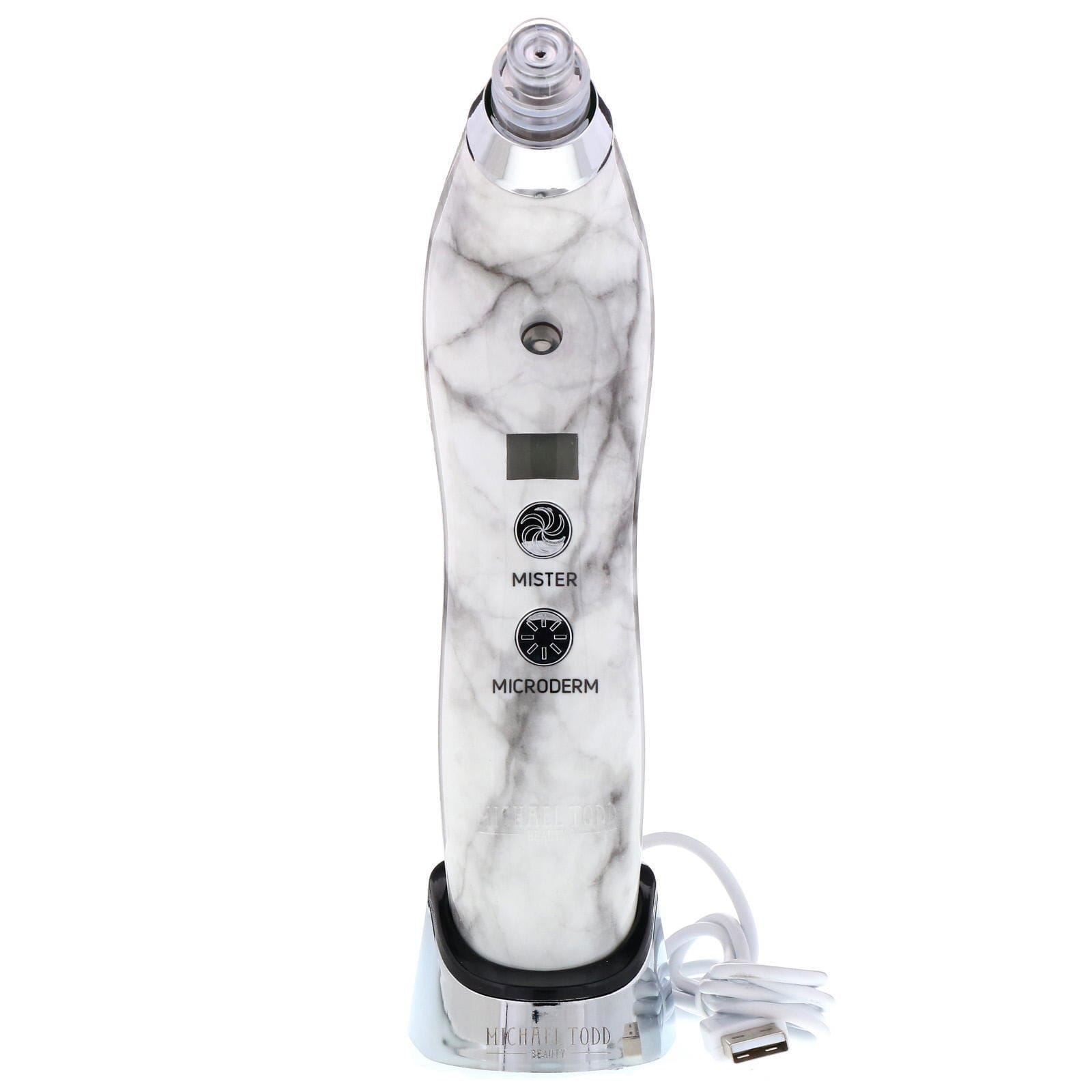 Michael Todd Beauty, Herramienta sónica para refrescar la piel, Sistema sónico de extracción de impurezas de los poros y microdermoabrasión en modo húmedo/seco, Mármol blanco, Kit de 6 piezas