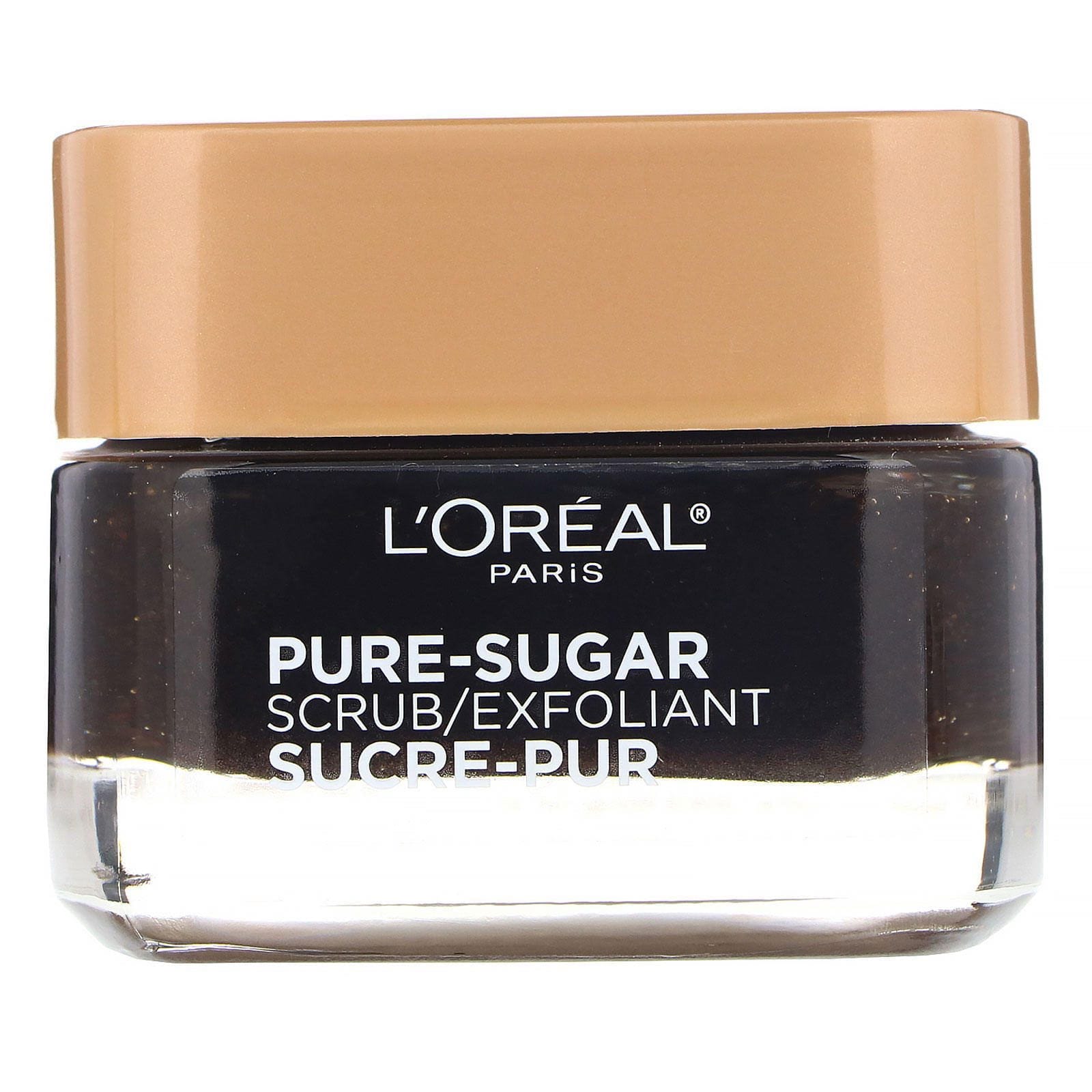 L'Oreal, Exfoliante con azúcares puros, Renovación y energía, 3 azúcares puros y café, 48 g (1,7 oz)
