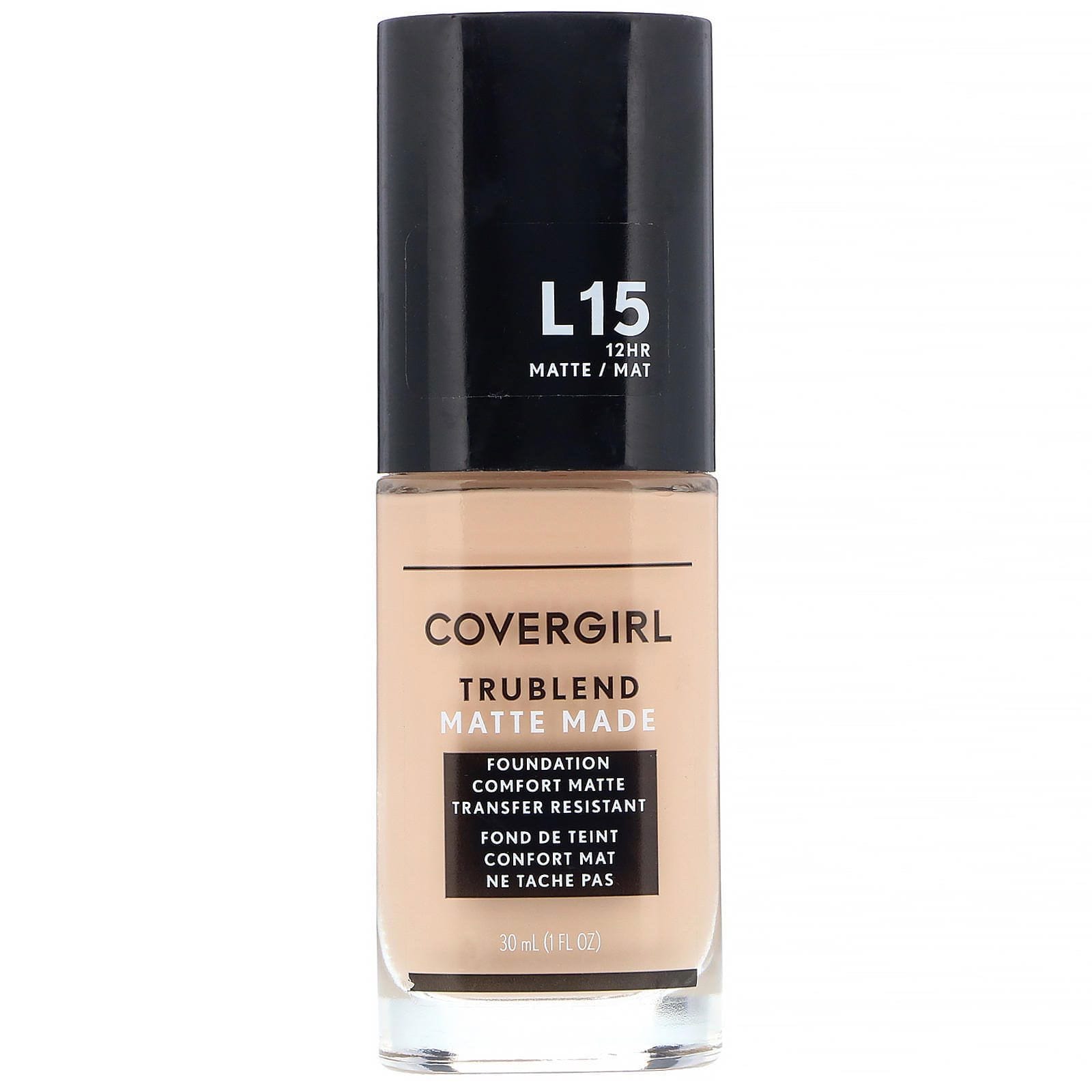 Covergirl, Trublend, Base de maquillaje Matte Made, Porcelana L15, 30 ml (1 oz. líq.)
