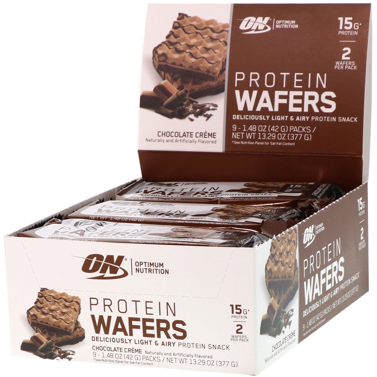 Optimum Nutrition, Obleas proteicas, Crema de chocolate, 9 Packs, 1.48 oz (42 g) cada uno