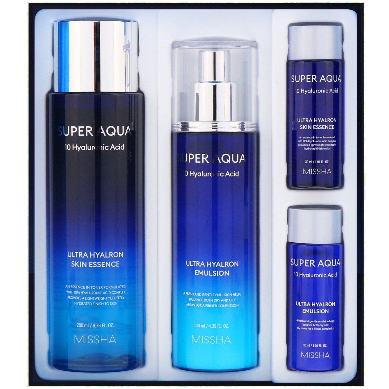 Missha, Super Aqua, set Ultra Hyalron, 4 unidades