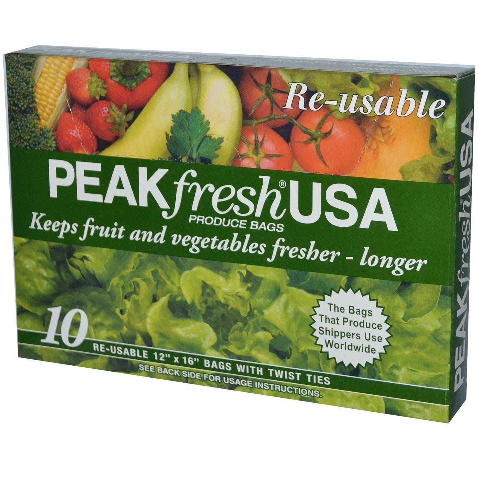 PEAKfresh USA, Bolsas, reutilizables, 10 - 12 "x 16" Bolsas, con precintos