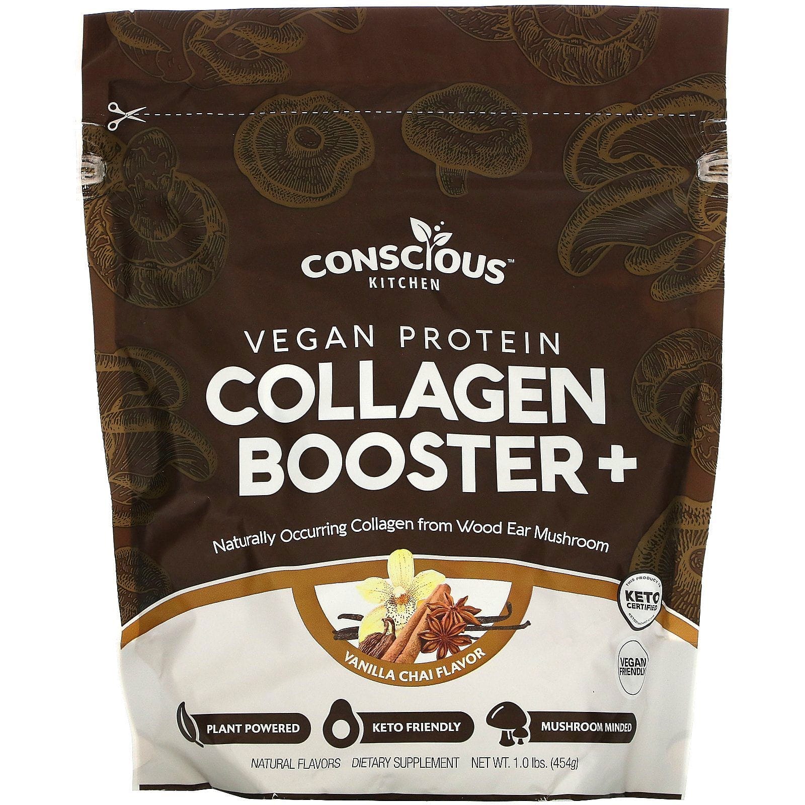 Conscious Kitchen, Vegan Protein Collagen Booster+, Vanilla Chai, 1.0 lbs (454 g)