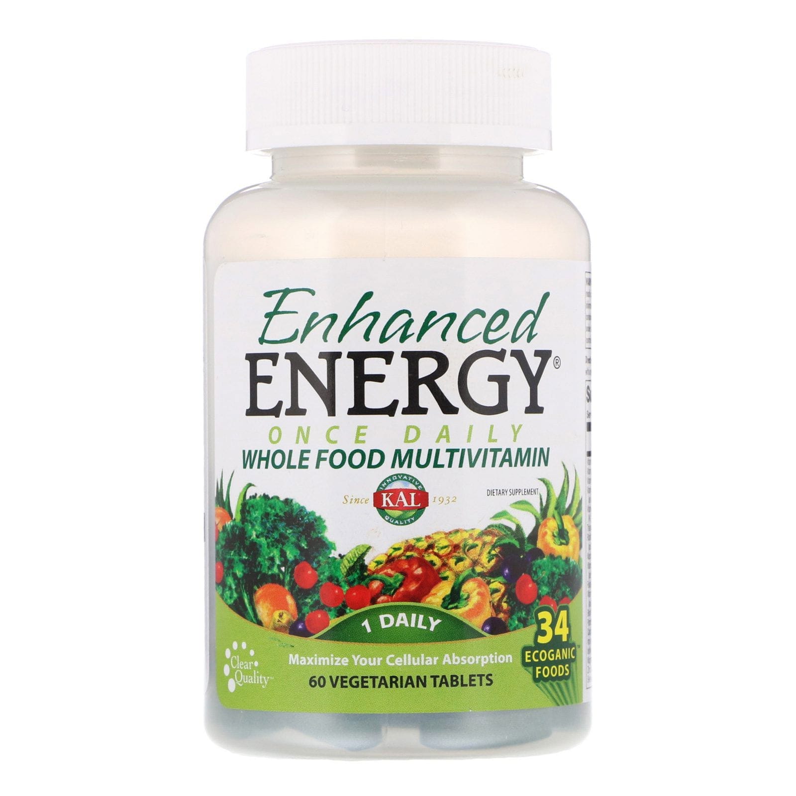 KAL, Más energía, Un comprimido multivitamínico de alimentos integrales diario, 60 comprimidos vegetales