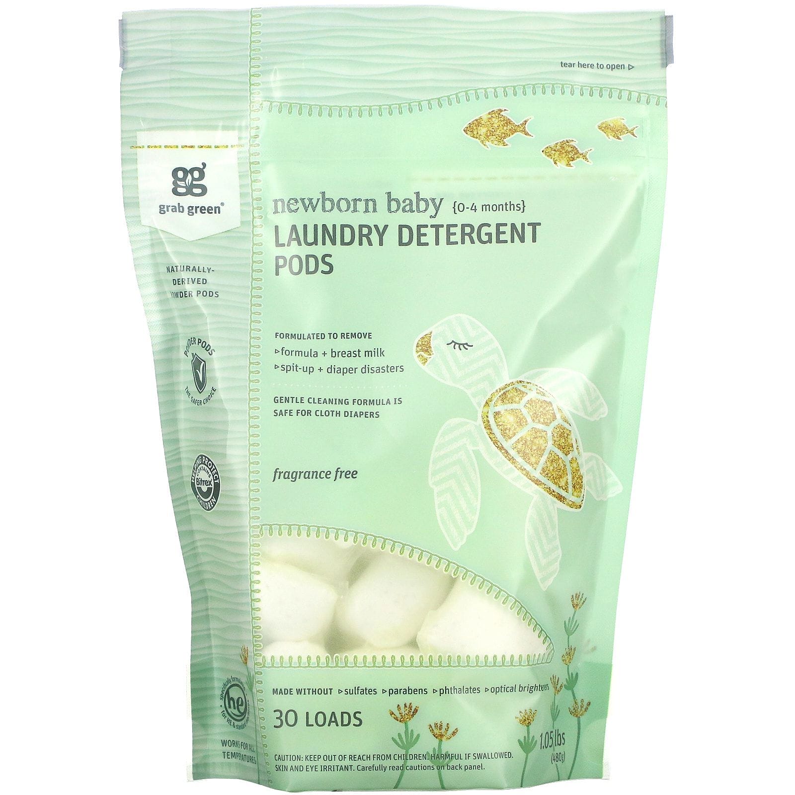Grab Green, Newborn Baby Laundry Detergent Pods, 0-4 Months, Fragrance Free, 30 loads