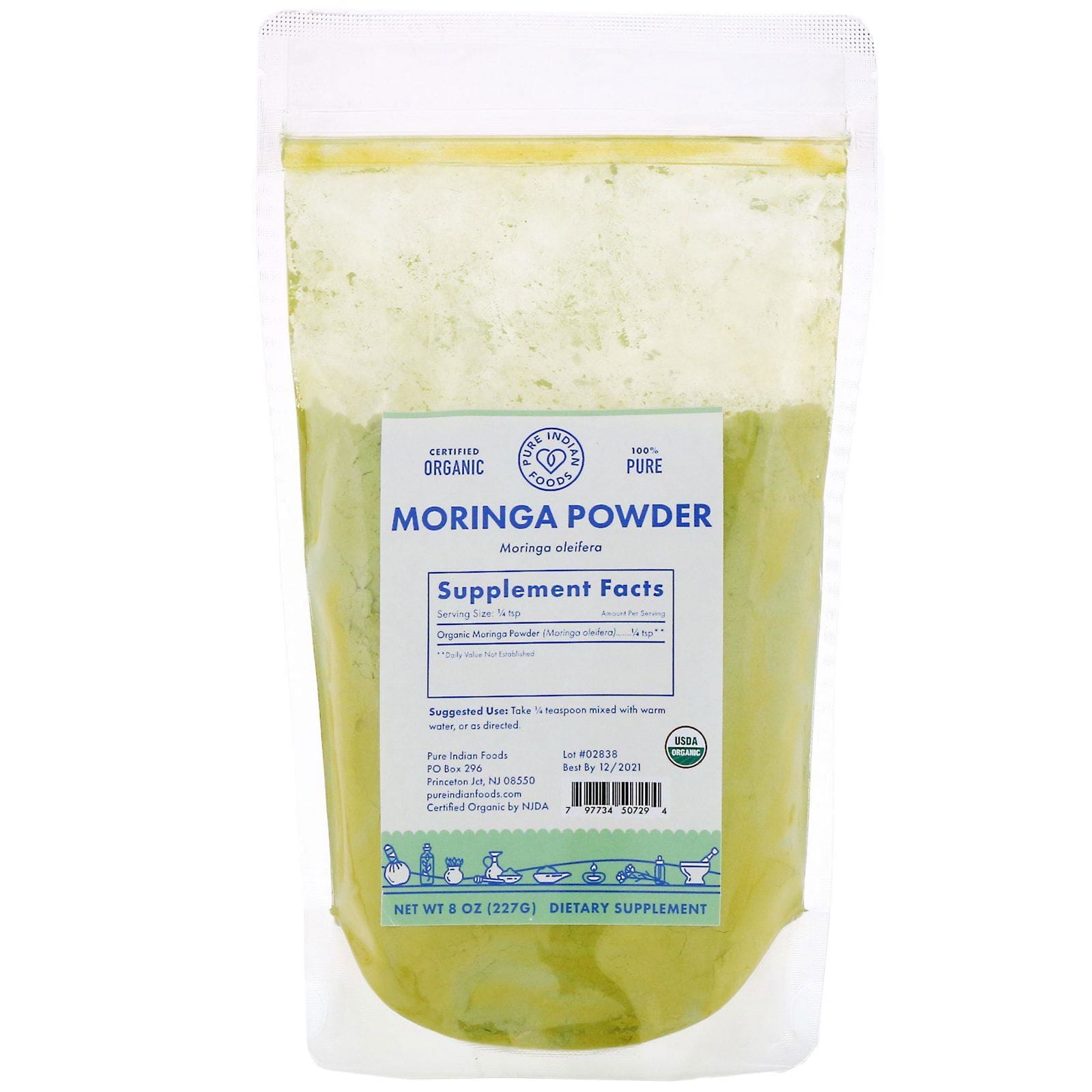 Pure Indian Foods, Polvo de moringa orgánica, 227 g (8 oz.)