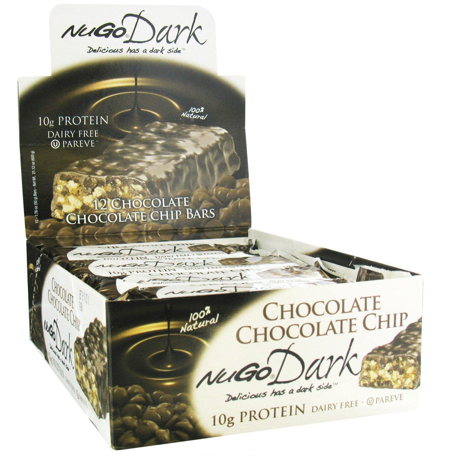 NuGo Nutrition, NuGo Dark, Barras de proteínas, Chocolate Chips de Chocolate, 12 barras, 1,76 oz (50 g) c/u