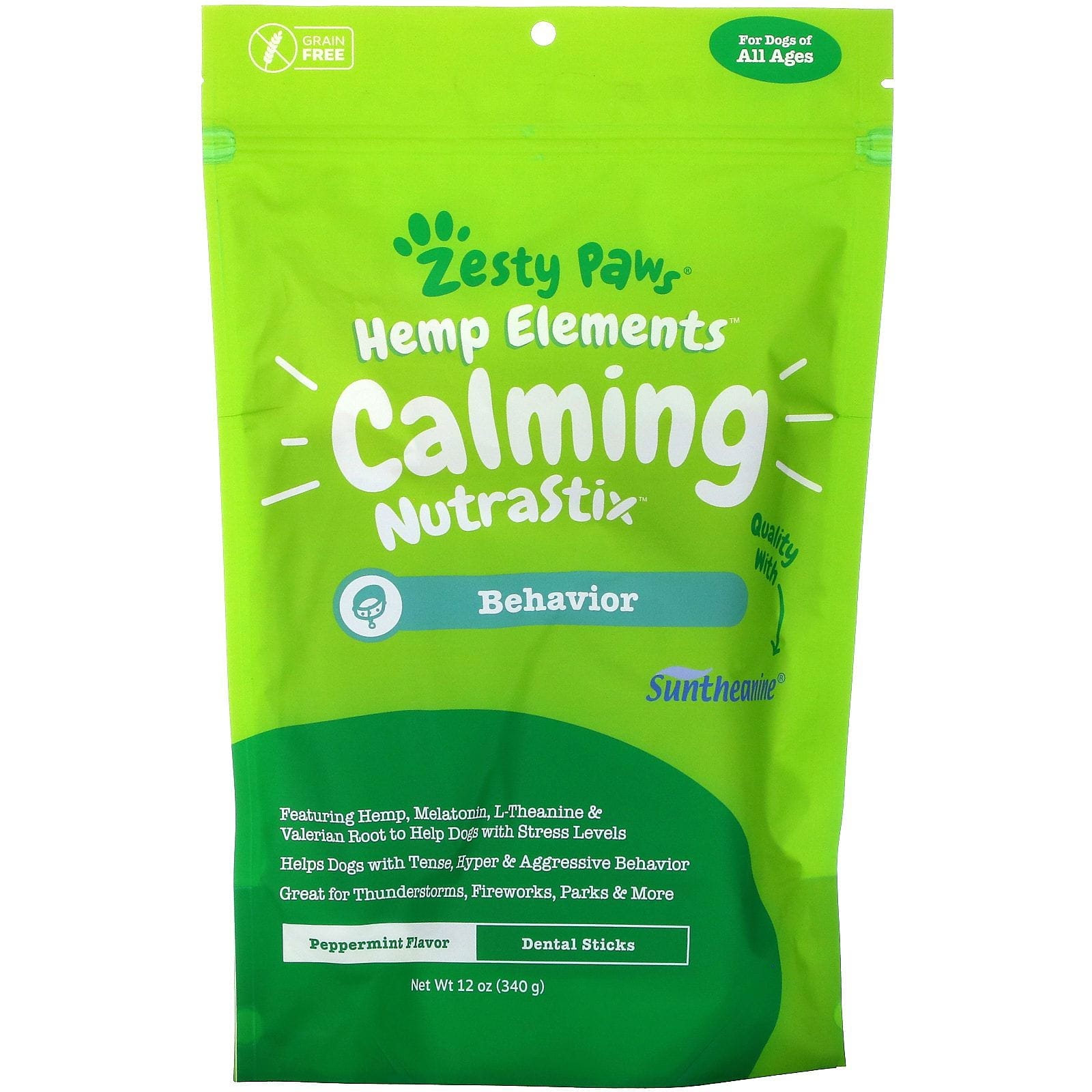 Zesty Paws, Hemp Elements, Calming NutraStix For Dogs, All Ages, Peppermint, 12 oz (340 g)