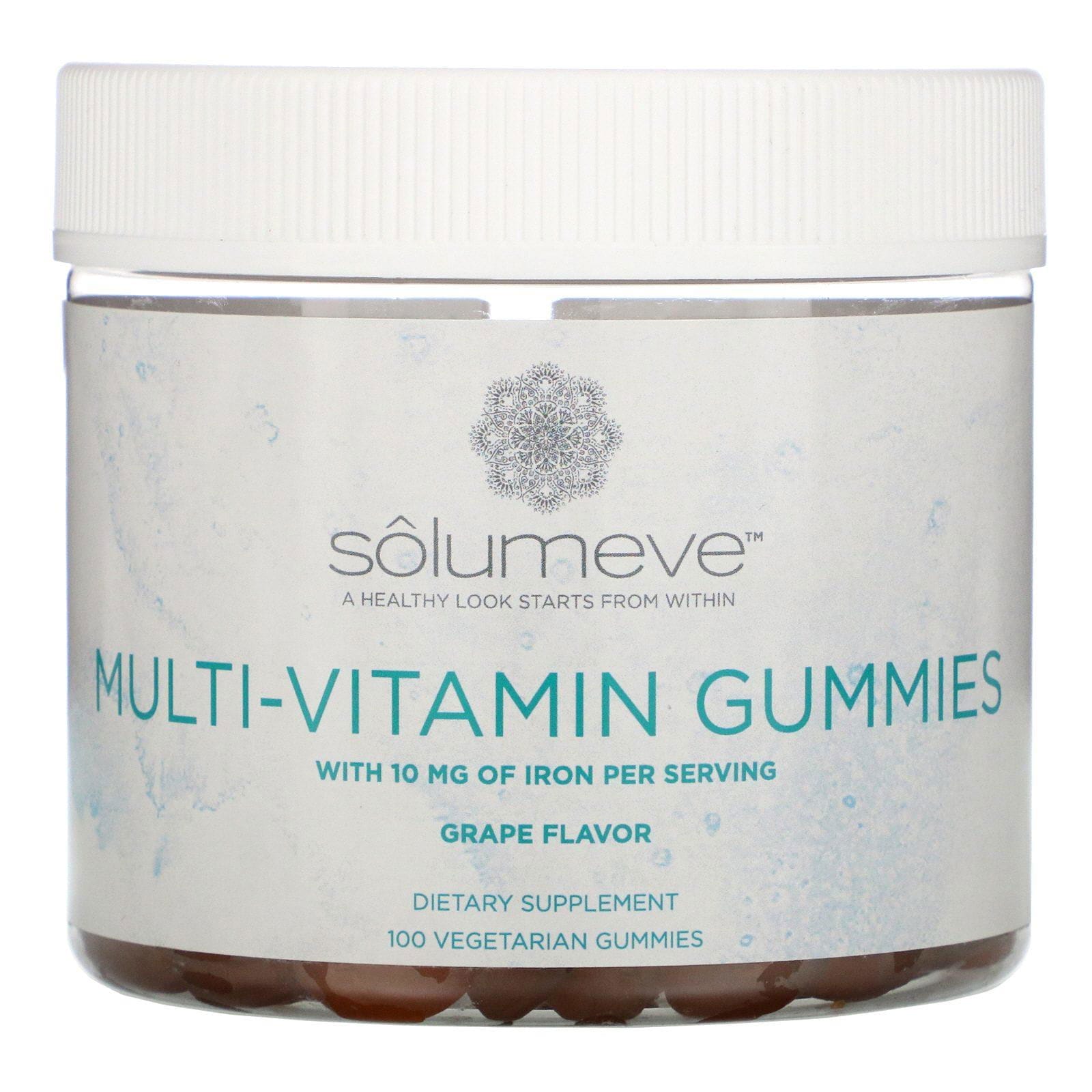 Solumeve, Gomitas multivitamínicas, Sin gelatina, Sabor a uva, 100 gomitas vegetarianas