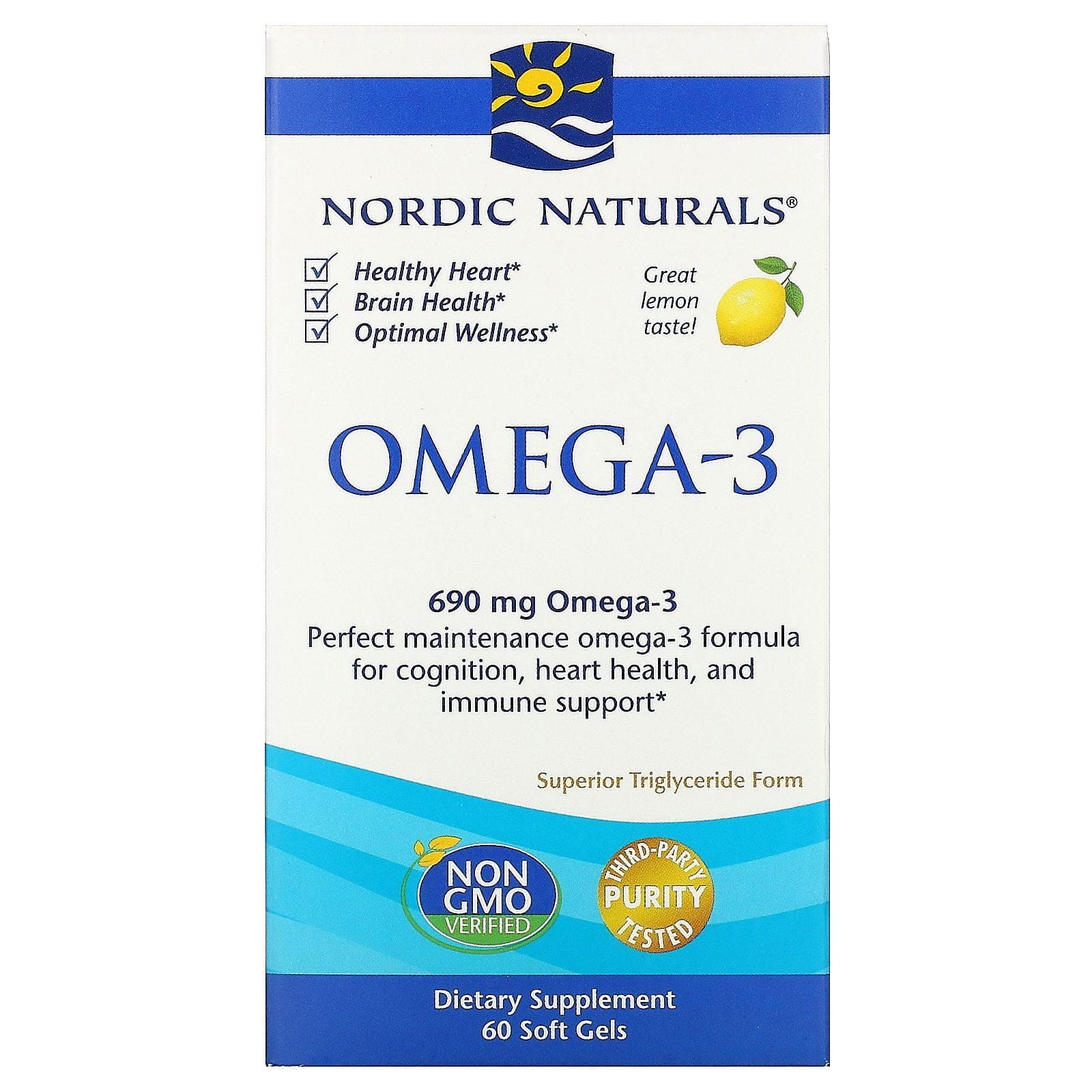 Nordic Naturals, Omega-3, Limón, 690 mg, 60 geles blandos