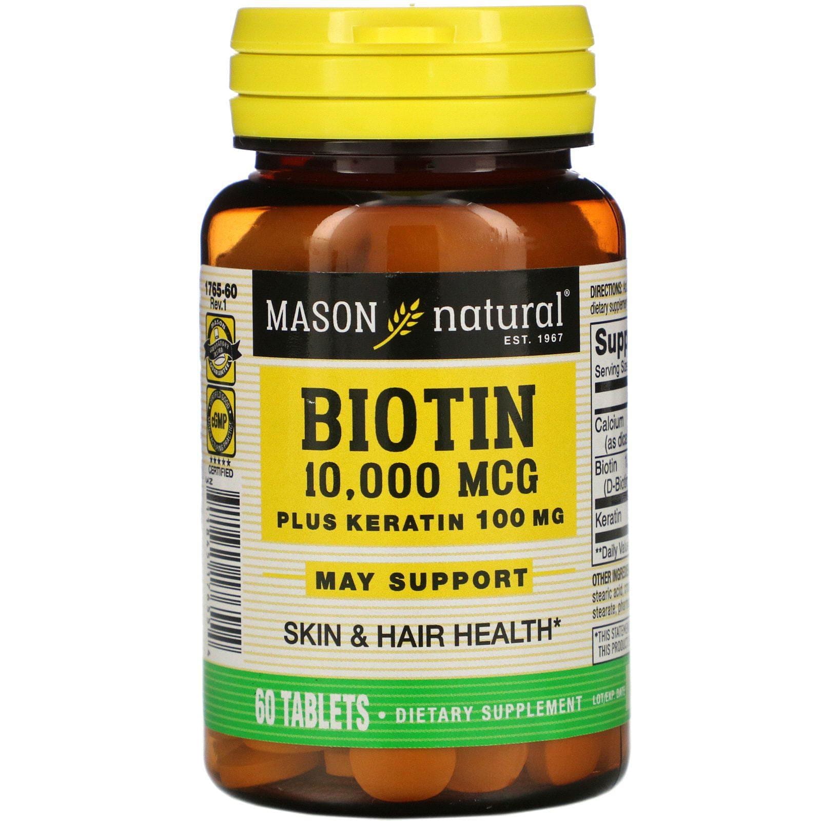 Mason Natural, Biotina más keratina, 10.000 mcg, 60 tabletas