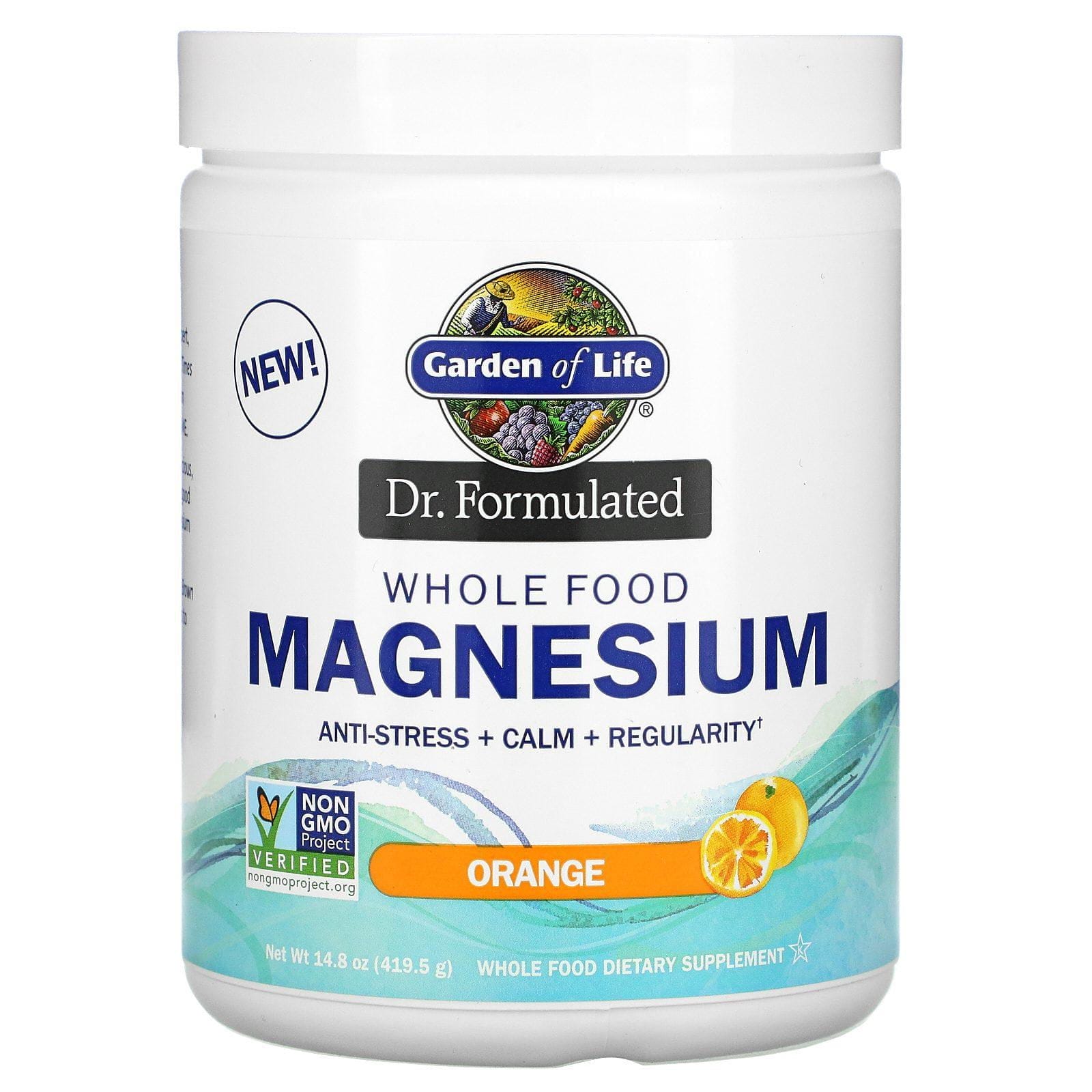 Garden of Life, Producto formulado por un médico, Magnesio en polvo proveniente de alimentos integrales, Naranja, 419,5 g (14,8 oz)