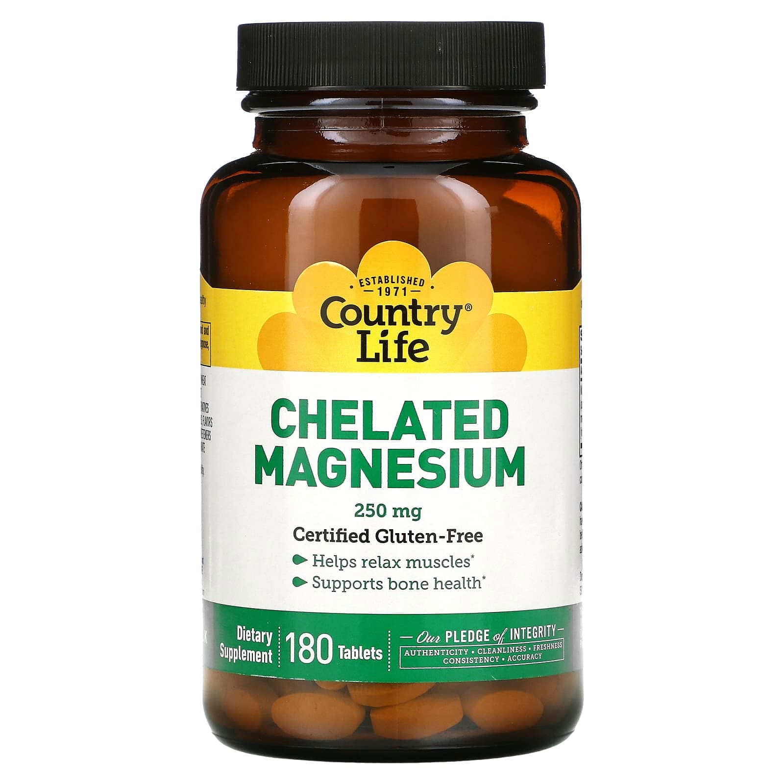 Country Life, Country Life, Magnesio Quelatado, 250 mg, 180 Cápsulas