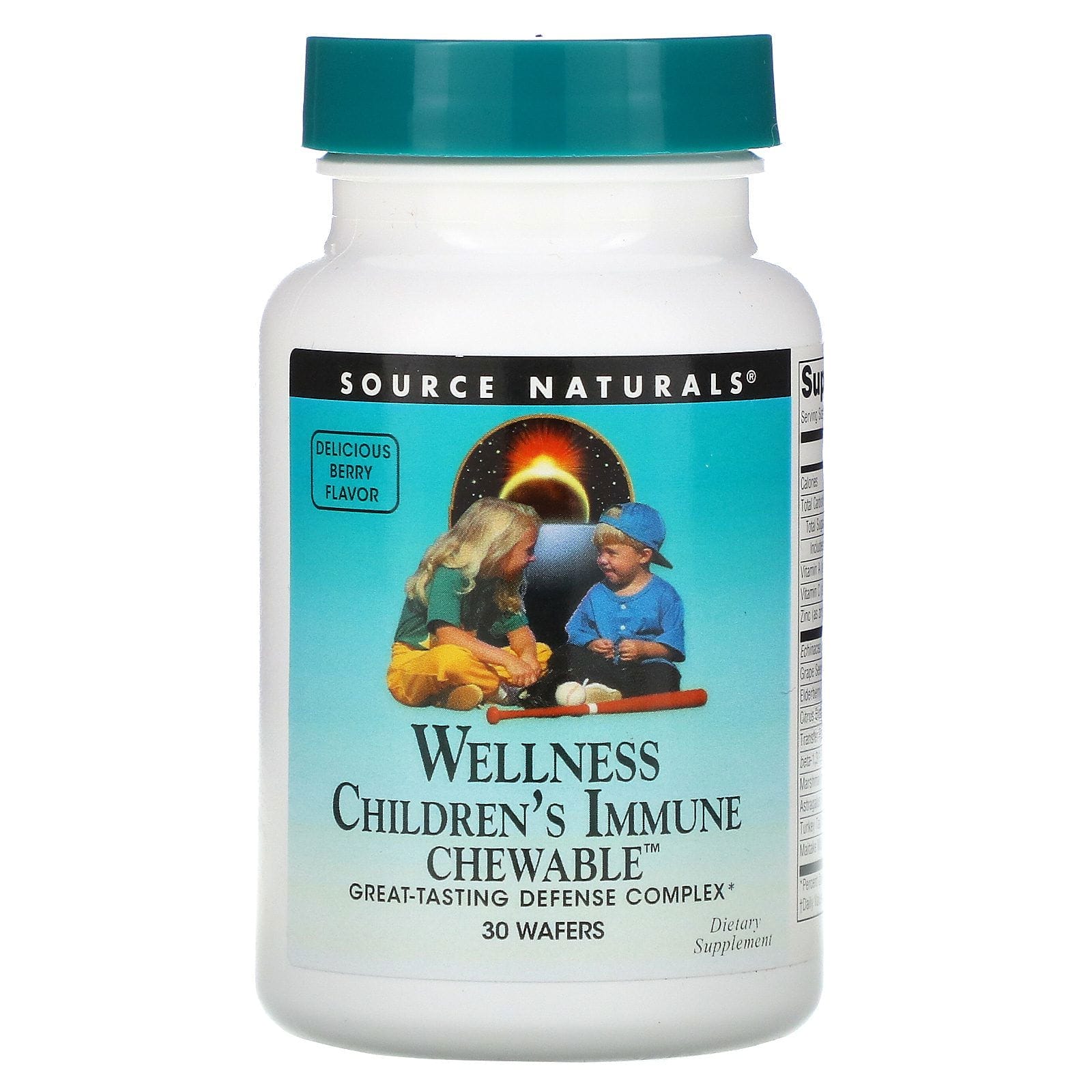 Source Naturals, Wellness, masticable inmune de niños, delicioso sabor a mora, 30 obleas
