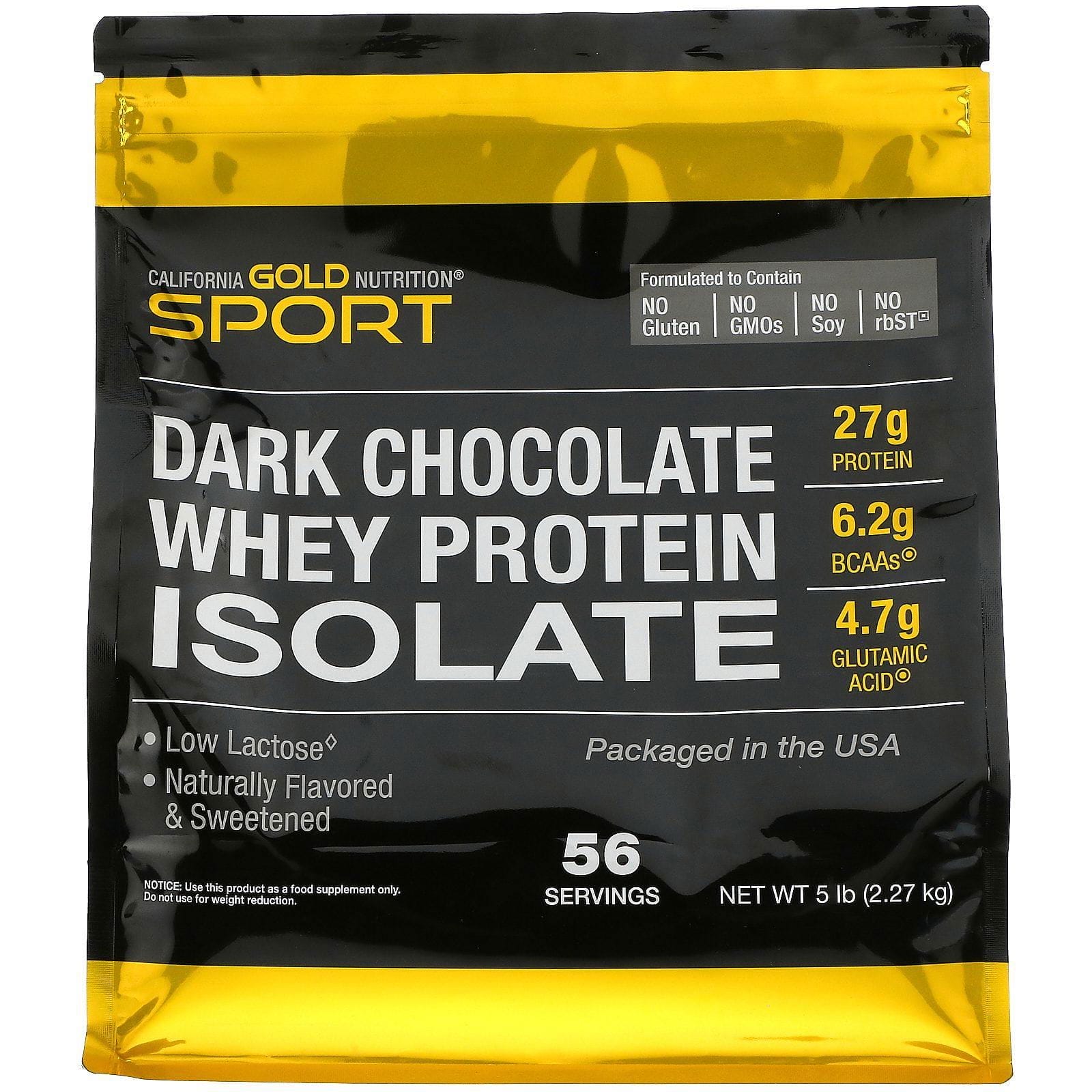 California Gold Nutrition, 100 % aislado de proteína de suero de leche, Sabor a chocolate amargo, 2270 g (5 lb)