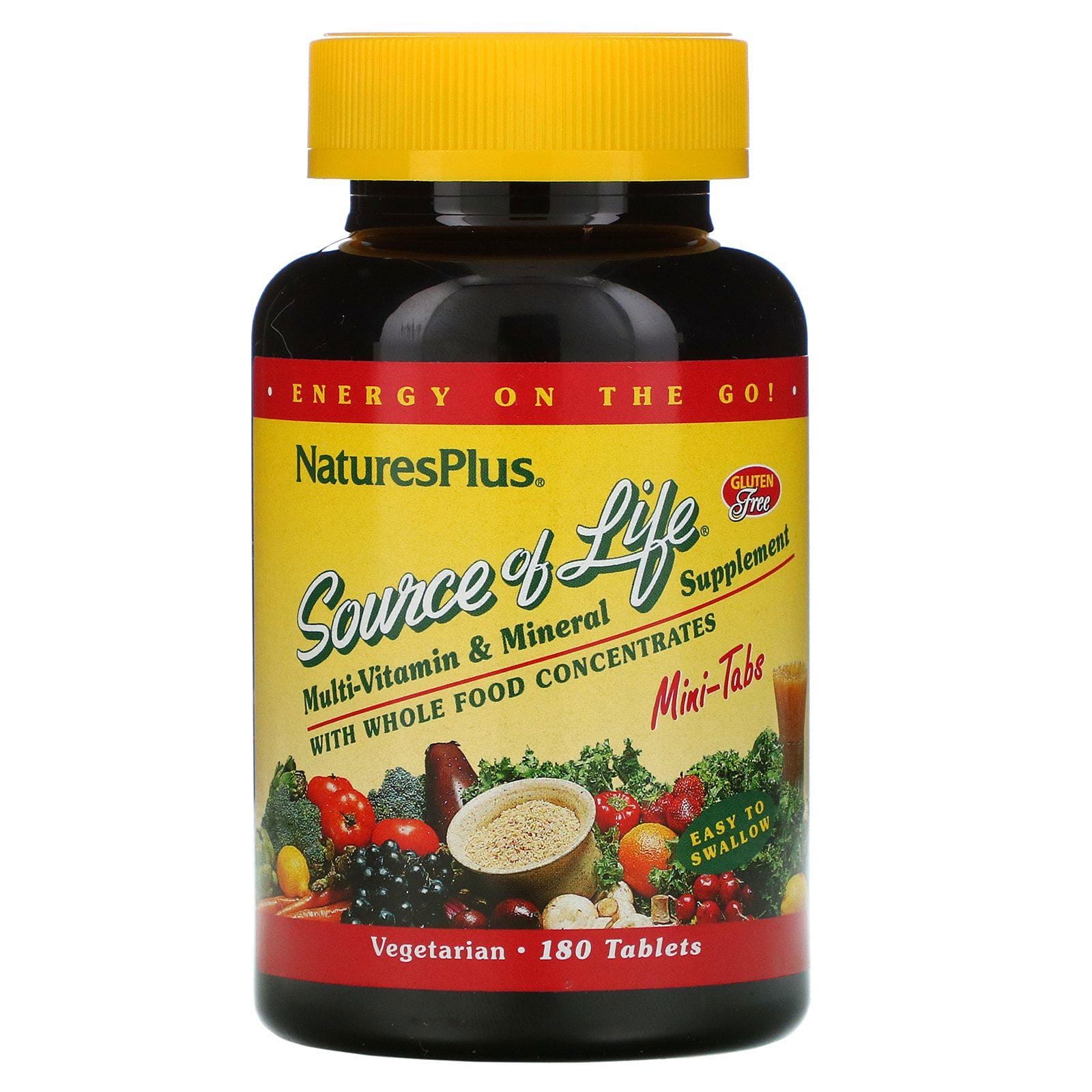 Nature's Plus, Source of Life, Suplemento de multivitaminas y minerales con concentrados de alimentos integrales, 180 minicomprimidos