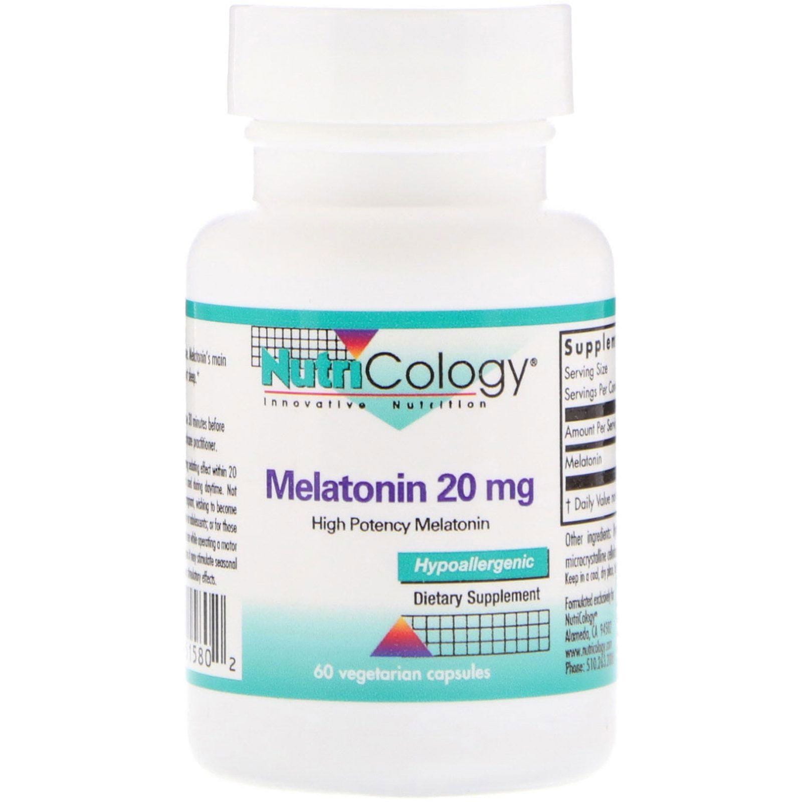 Nutricology, Melatonina, 20 mg, 60 cápsulas vegetarianas