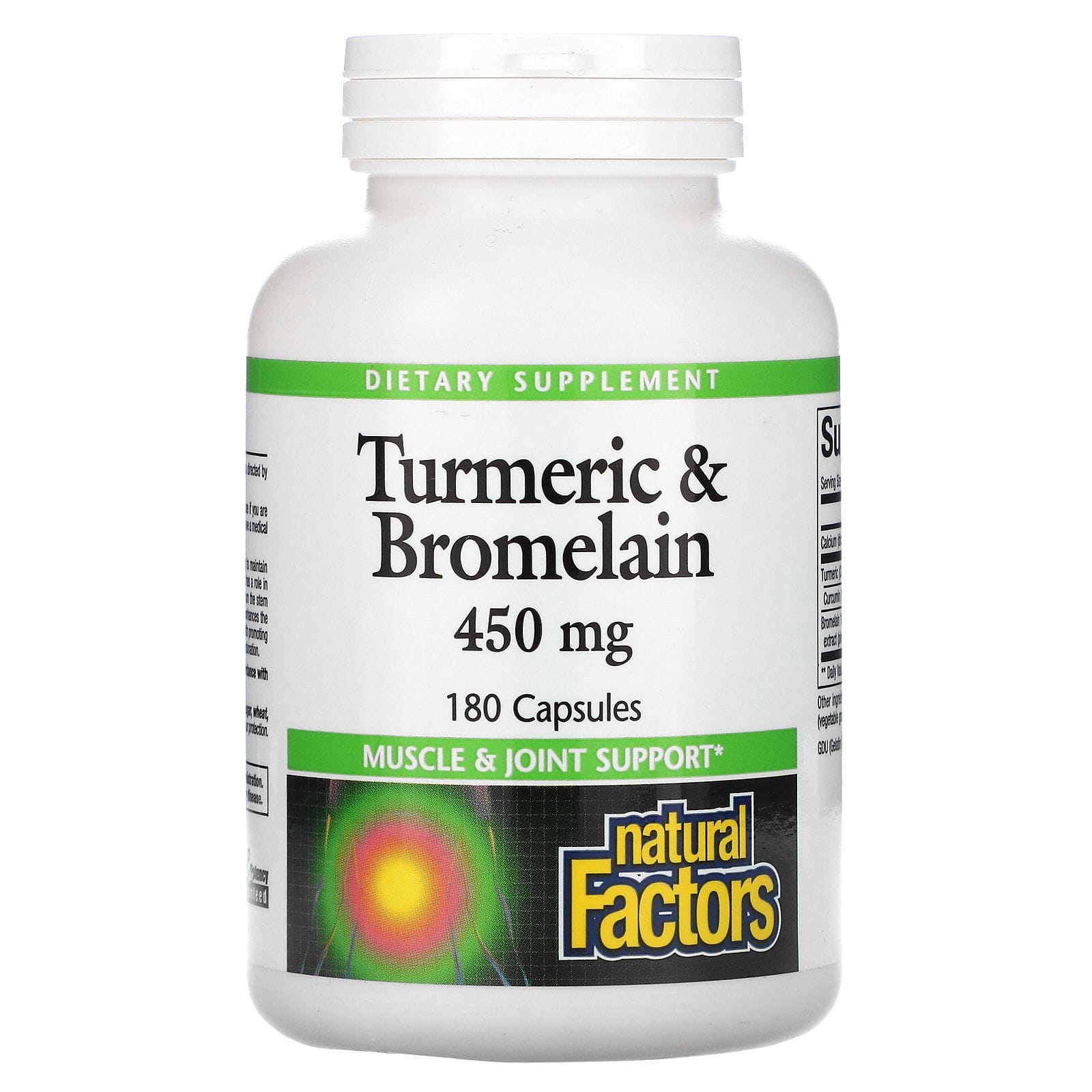 Natural Factors, Cúrcuma y Bromelina, 450 mg, 180 Cápsulas
