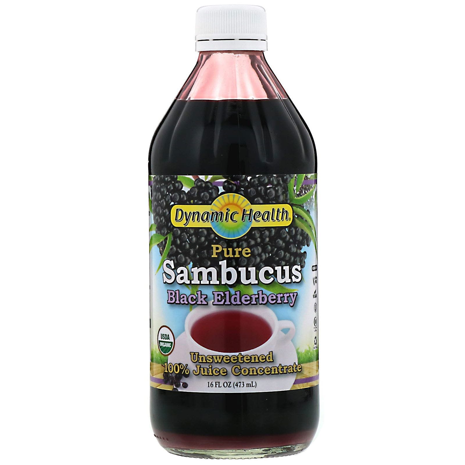 Dynamic Health Laboratories, Sambucus puro, 100 % zumo concentrado de saúco negro, Sin endulzantes, 473 ml (16 oz. líq.)