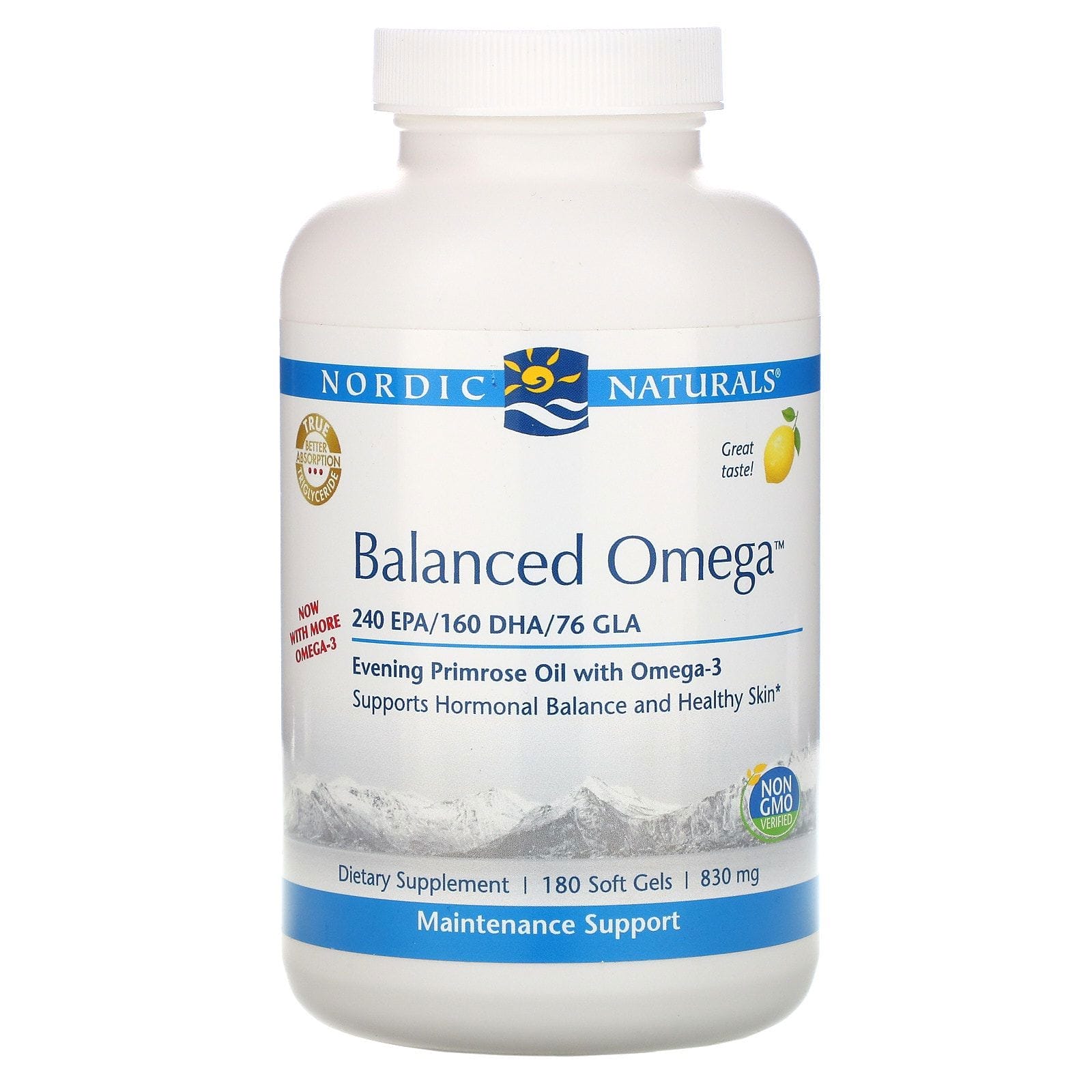 Nordic Naturals, Balanced Omega, Lemon , 830 mg, 180 Softgels