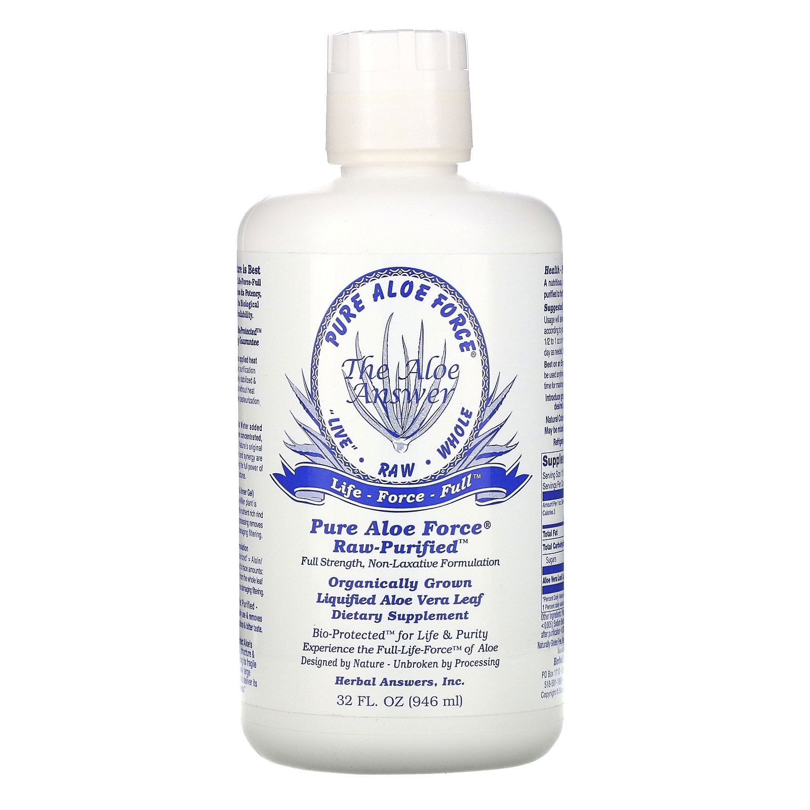 Herbal Answers, Pure Aloe Force, Hoja de Aloe Vera Líquida, 32 fl oz (946 ml)