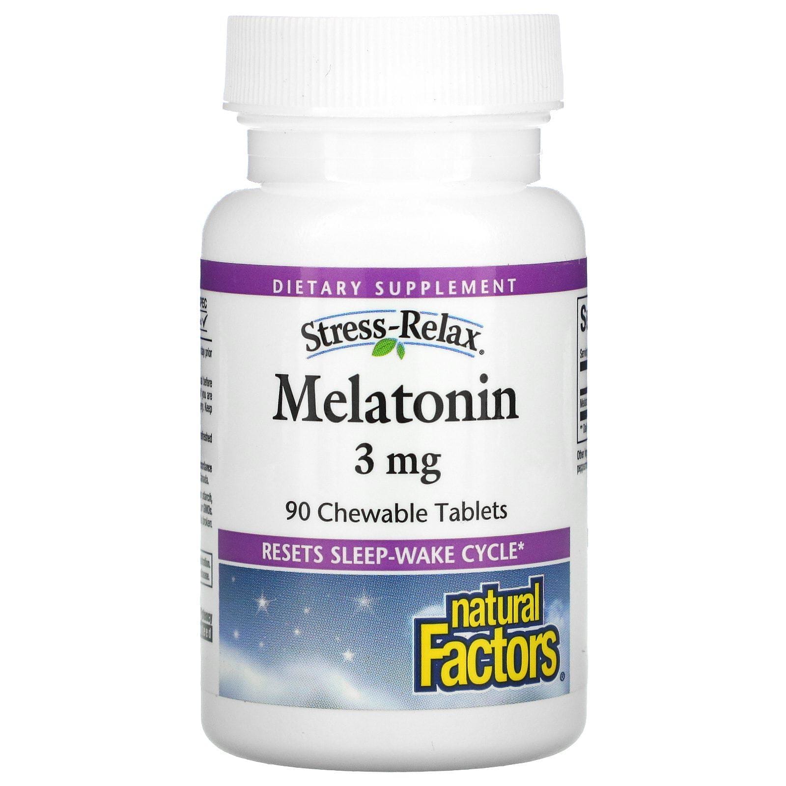 Natural Factors, Stress-Relax, Melatonina 3 mg, 90 Comprimidos Masticables