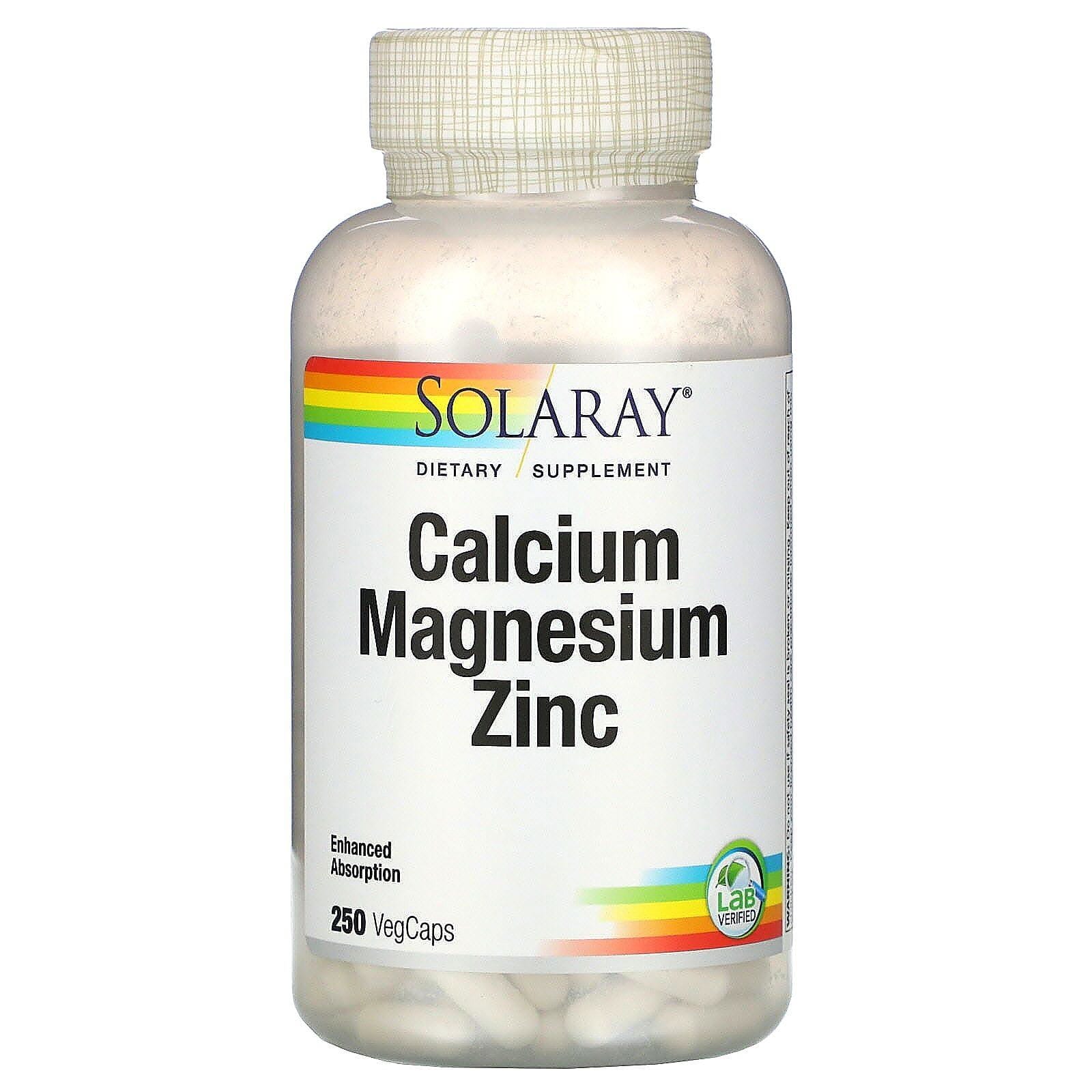 Solaray, Calcio, Magnesio, Zinc, 250 cápsulas vegetales