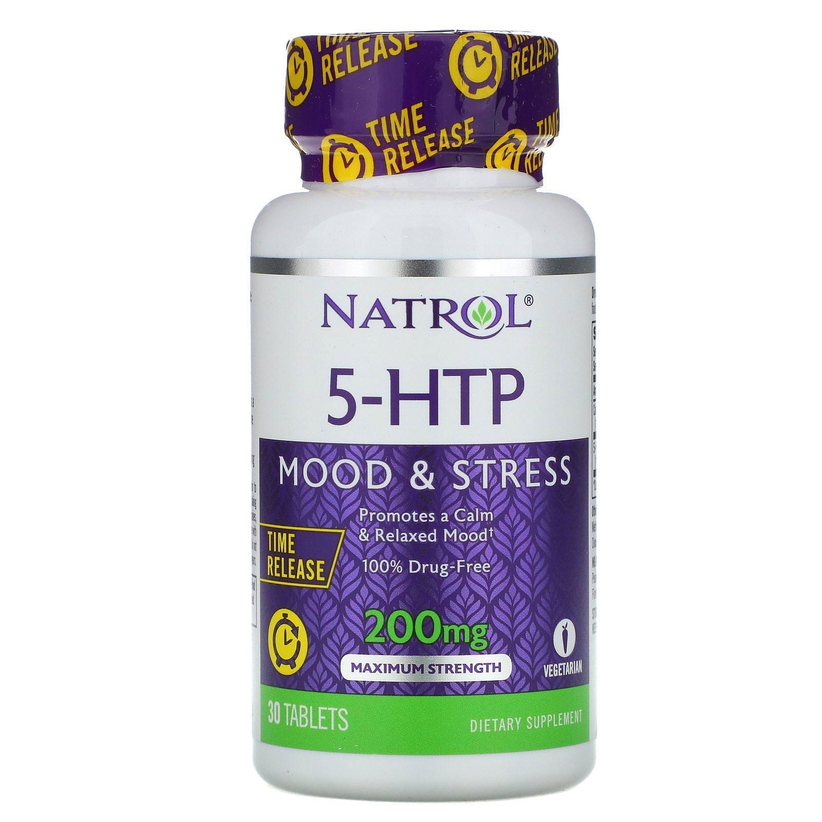 Natrol, 5-HTP, Liberación prolongada, Potencia máxima, 200 mg, 30 Tabletas