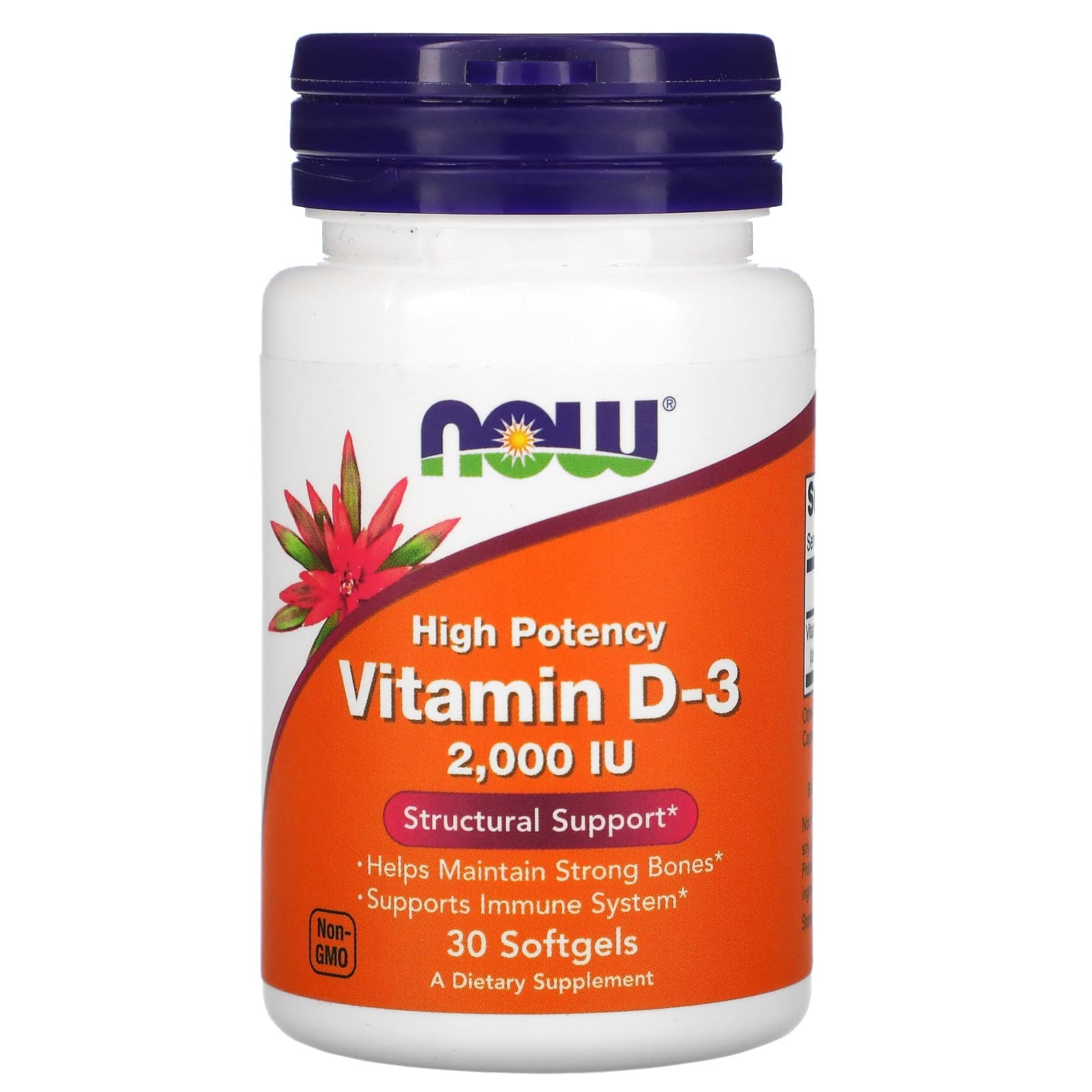 NOW Foods, Vitamina D3, 50 mcg (2000 UI), 30 cápsulas blandas