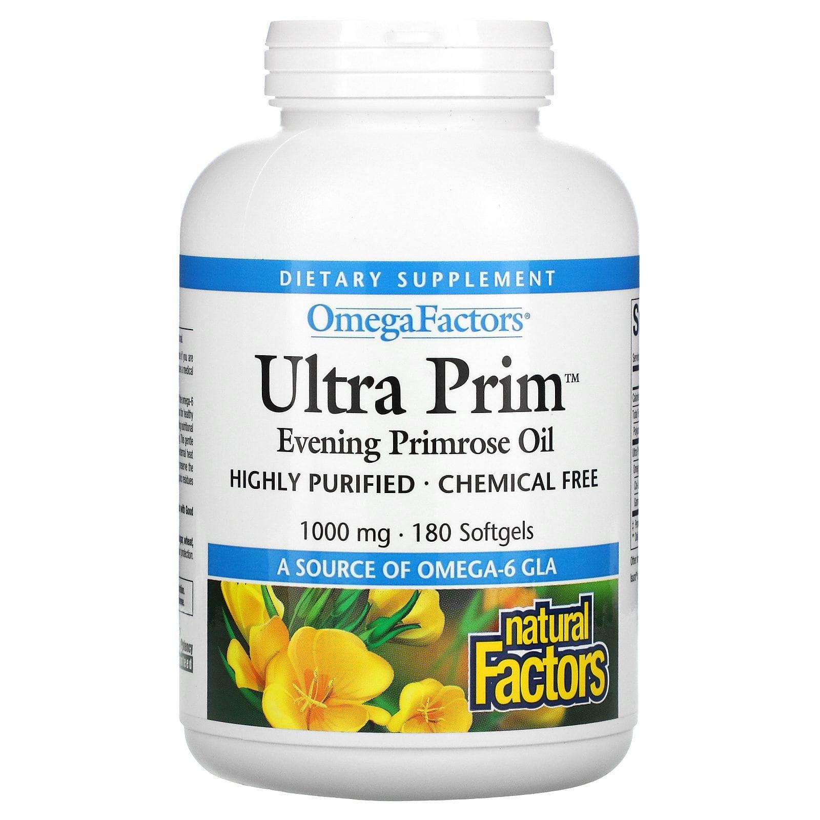 Natural Factors, OmegaFactors, Ultra Prim, Aceite de onagra, 1000 mg, 180 cápsulas blandas