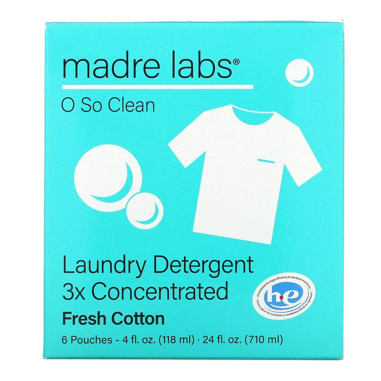 Madre Labs, Detergente para la ropa, Triple concentración, Algodón fresco, 6 sobres, 118 ml (4 oz. líq.) cada uno