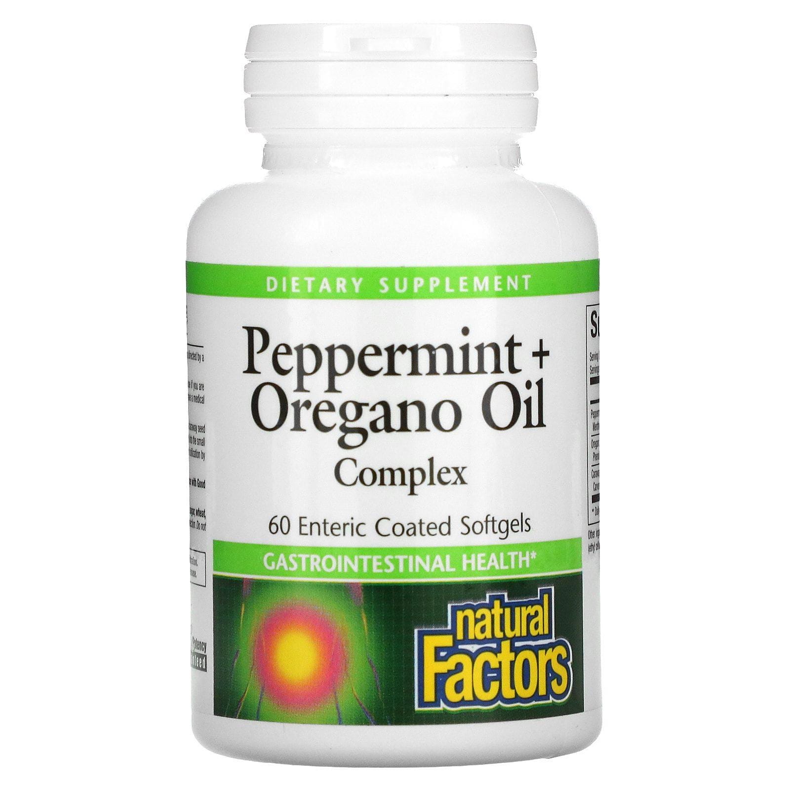 Natural Factors, Complejo de Menta + Aceite de Orégano, 60 cápsulas con recubrimiento entérico